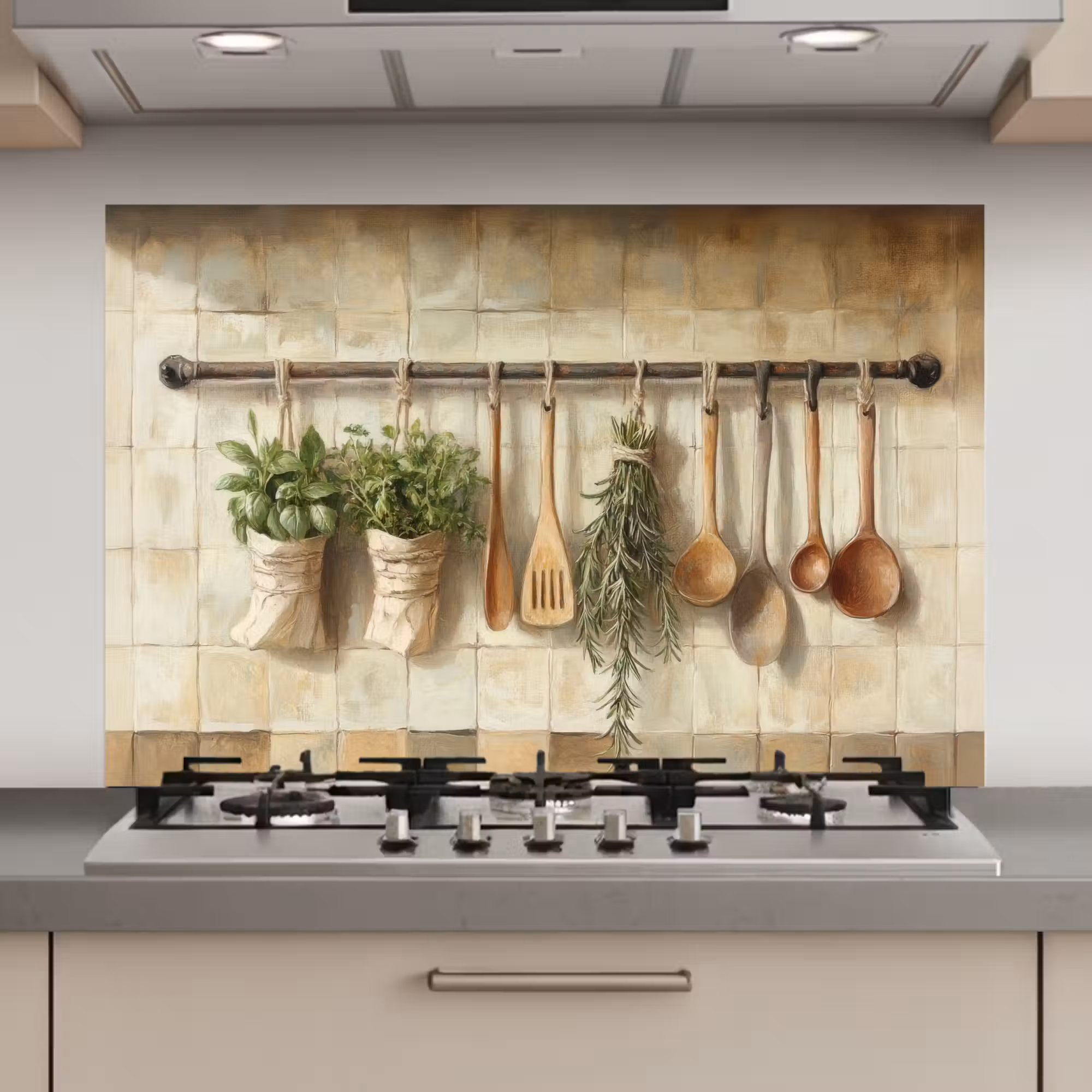 Spatscherm keuken - Hout - Keukengerei - Stilleven - Tegels