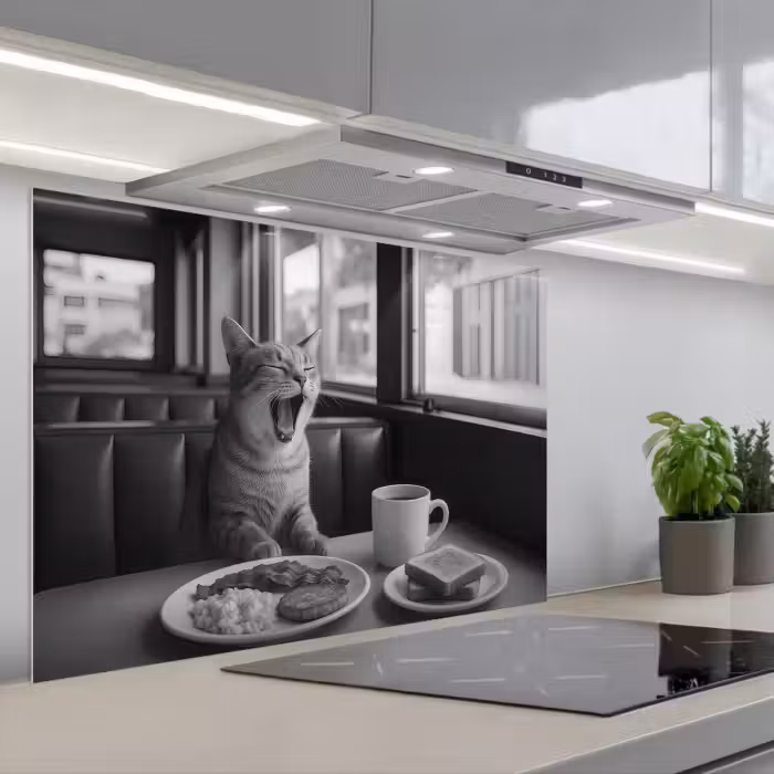 Spatscherm keuken - Kat - Koffie - Brood - Zwart
