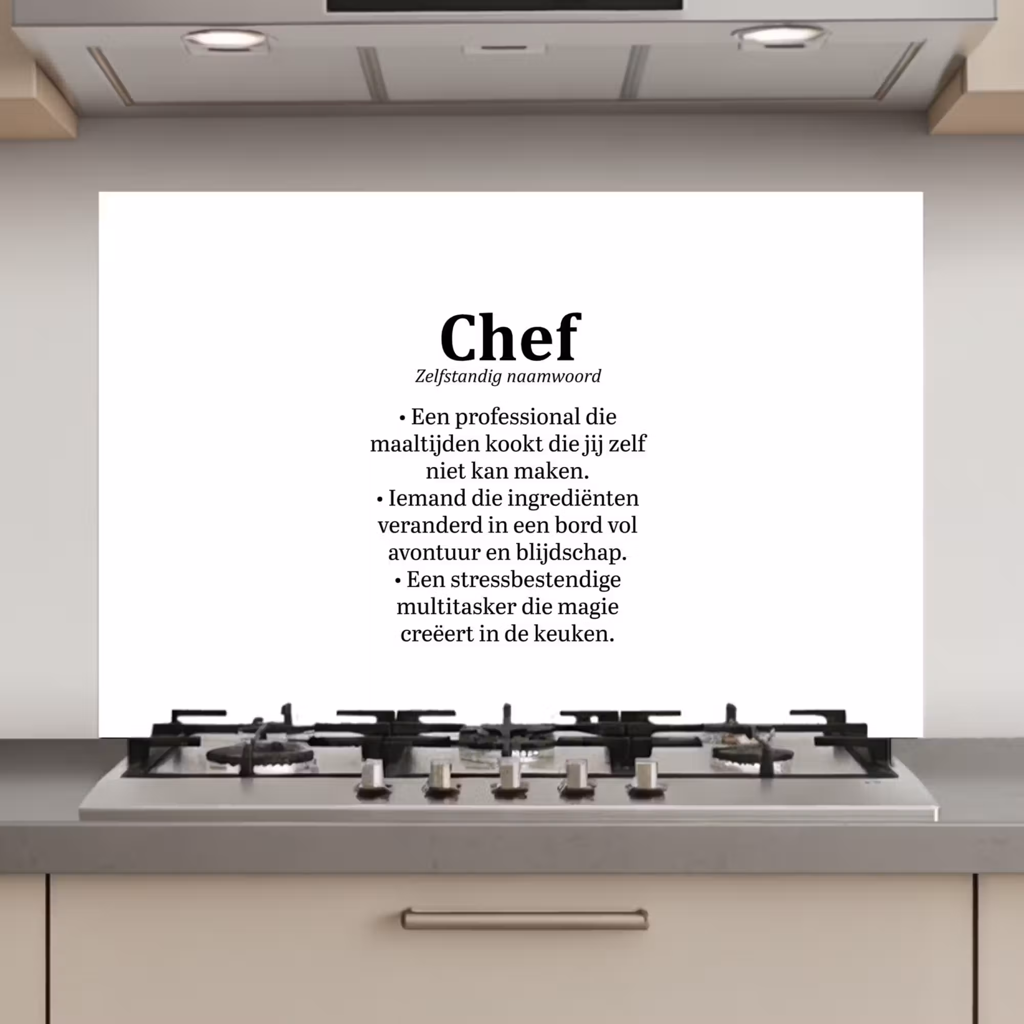 Spatscherm keuken - Kok - Definitie - Chef - Koken - Keuken - Spreuken - Woordenboek