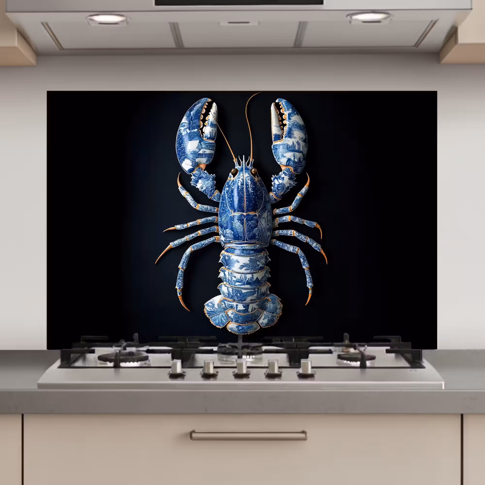 Spatscherm keuken - Kreeft - Delftsblauw - Schild - Stoer
