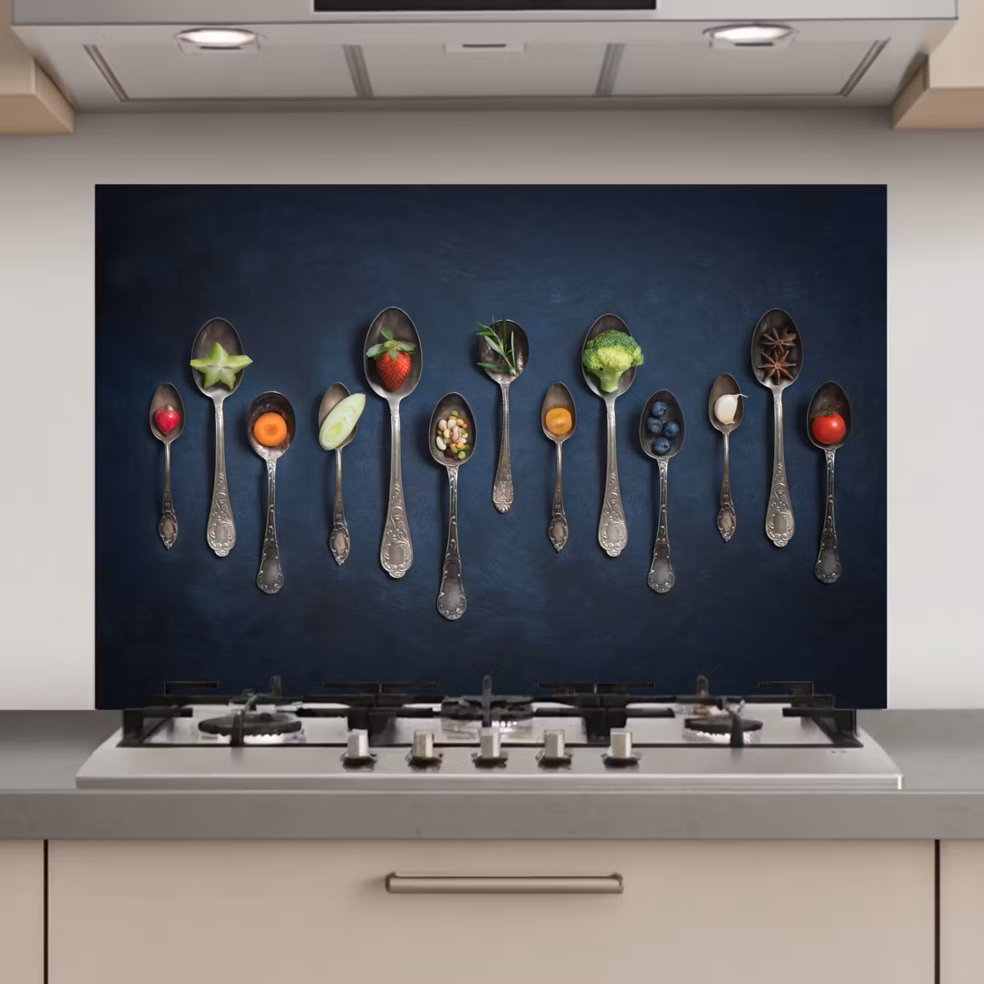 Spatscherm keuken - Kruiden - Lepel - Zilver - Specerijen - Industrieel