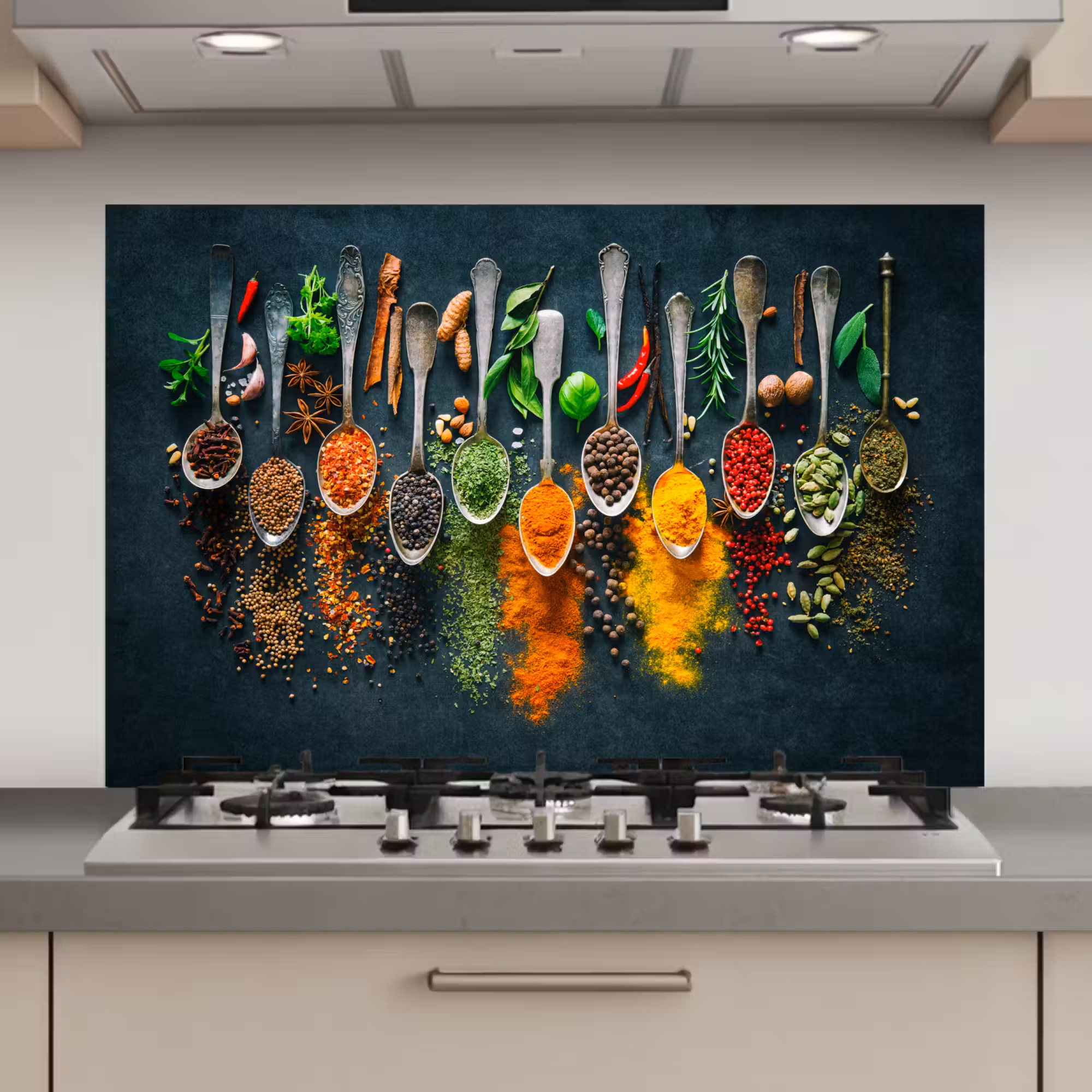 Spatscherm keuken - Kruiden - Specerijen - Lepels