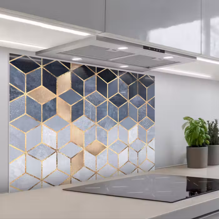 Spatscherm keuken - Kubus - Goud - Luxe - Patronen