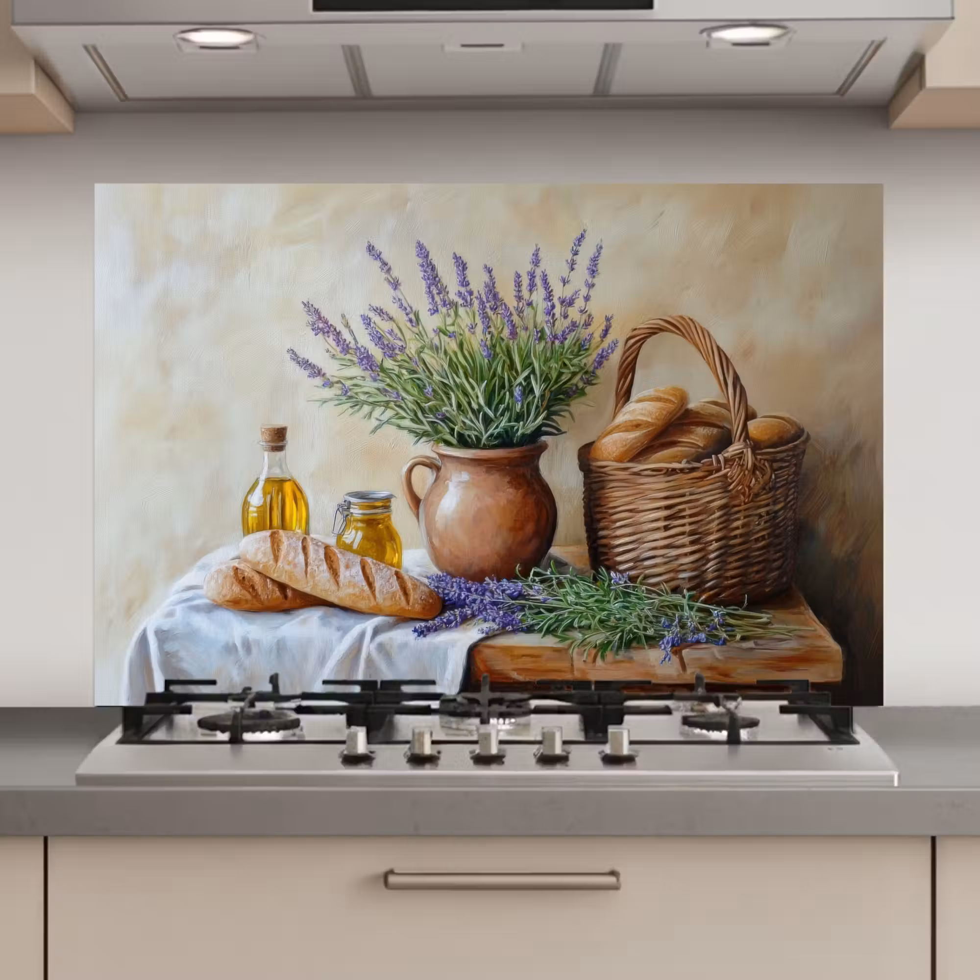 Spatscherm keuken - Lavendel - Brood - Stilleven