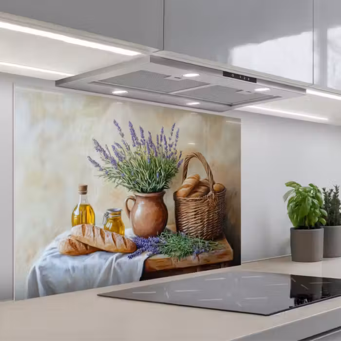 Spatscherm keuken - Lavendel - Brood - Stilleven