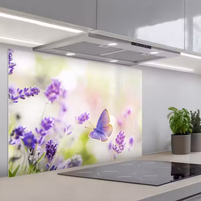 Spatscherm keuken - Lavendel - Vlinder - Bloemen