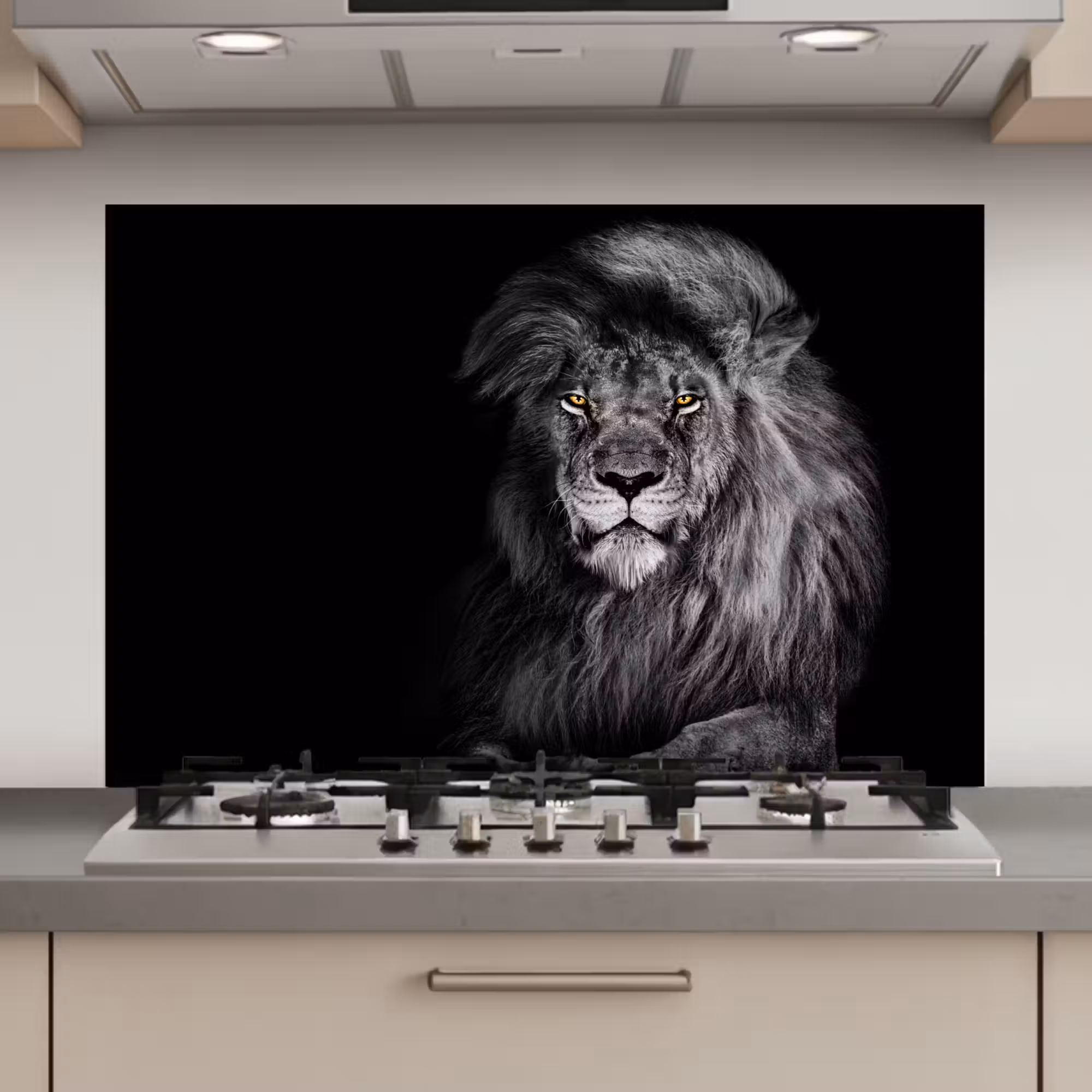 Spatscherm keuken - Leeuw - Ogen - Oranje - Zwart wit - Dieren - Portret