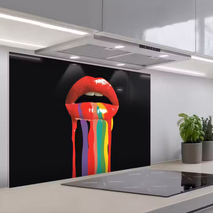 Spatscherm keuken - Lippen - Kleuren - Zwart