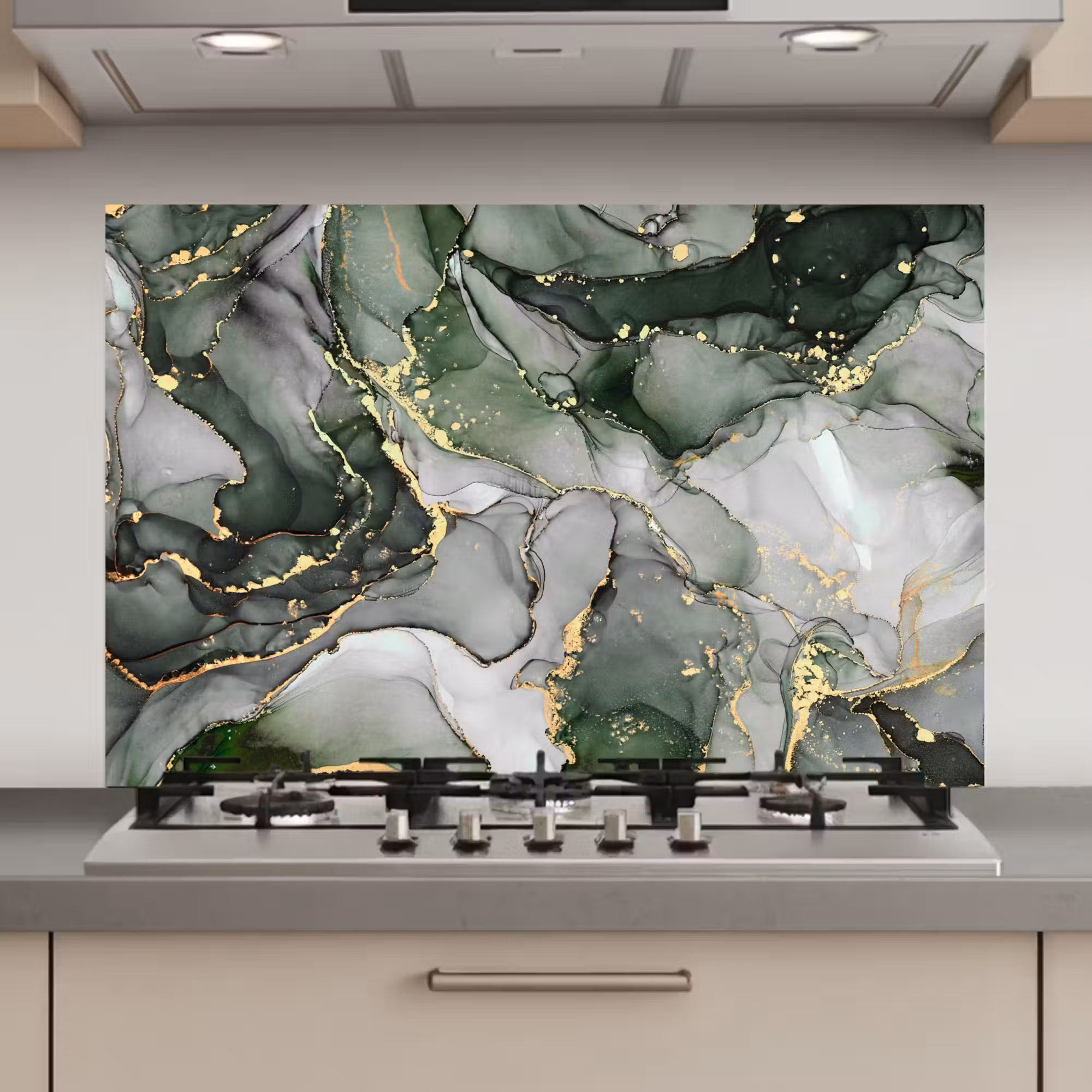 Spatscherm keuken - Luxe - Marmer - Groen