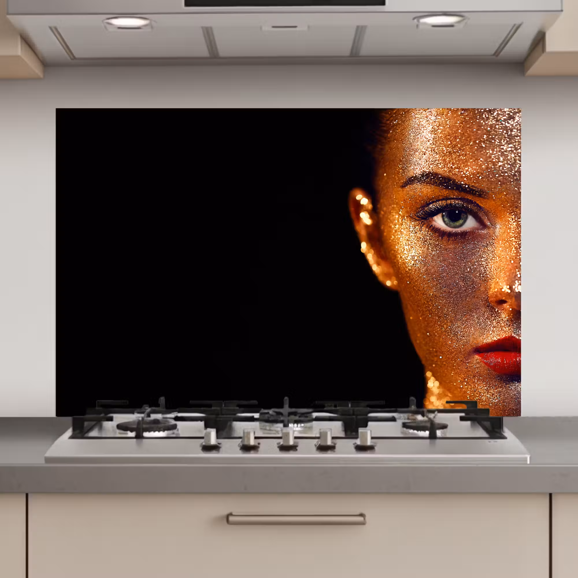 Spatscherm keuken - Make up - Goud - Vrouw - Luxe - Glitter - Kunst
