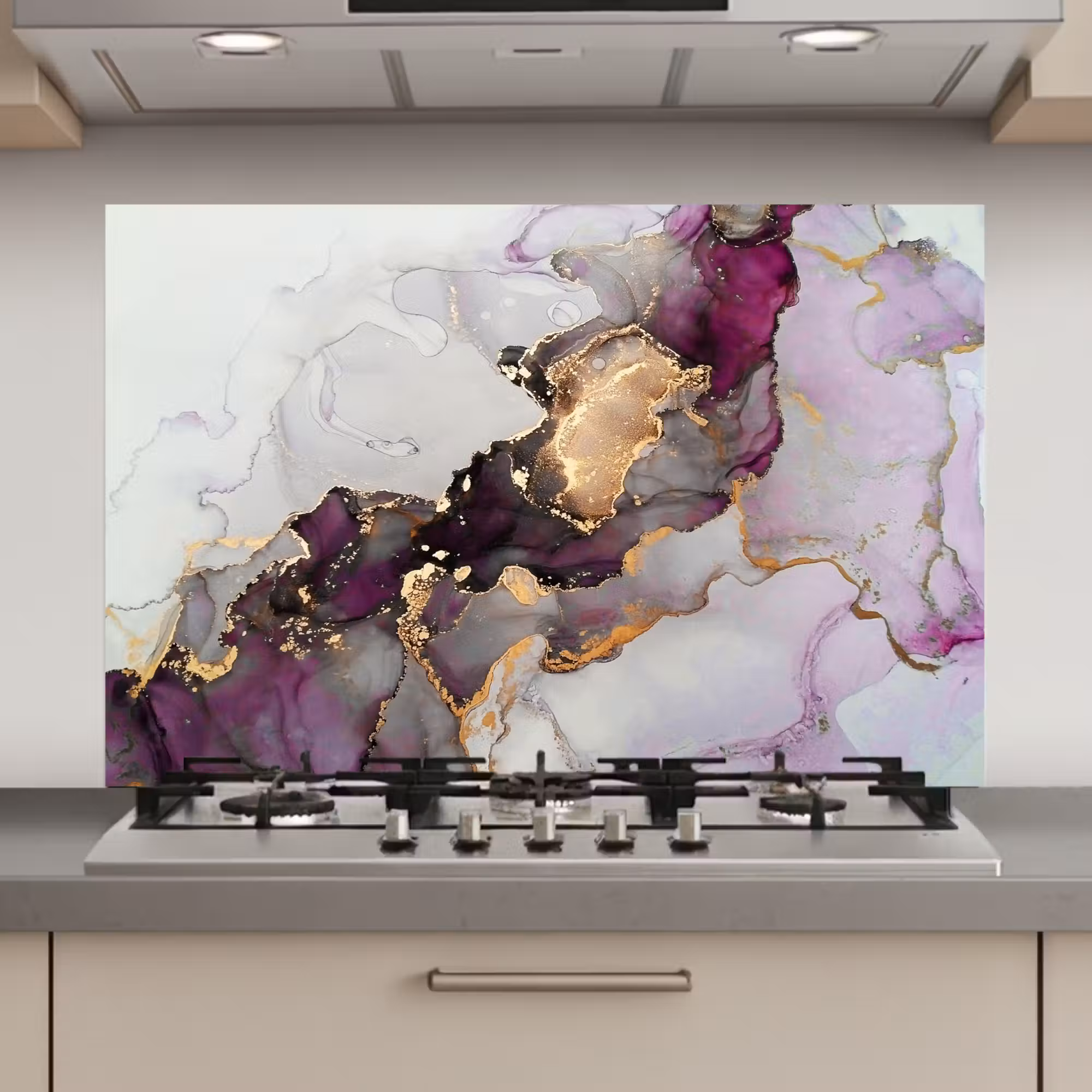 Spatscherm keuken - Marmer - Abstract - Goud - Paars
