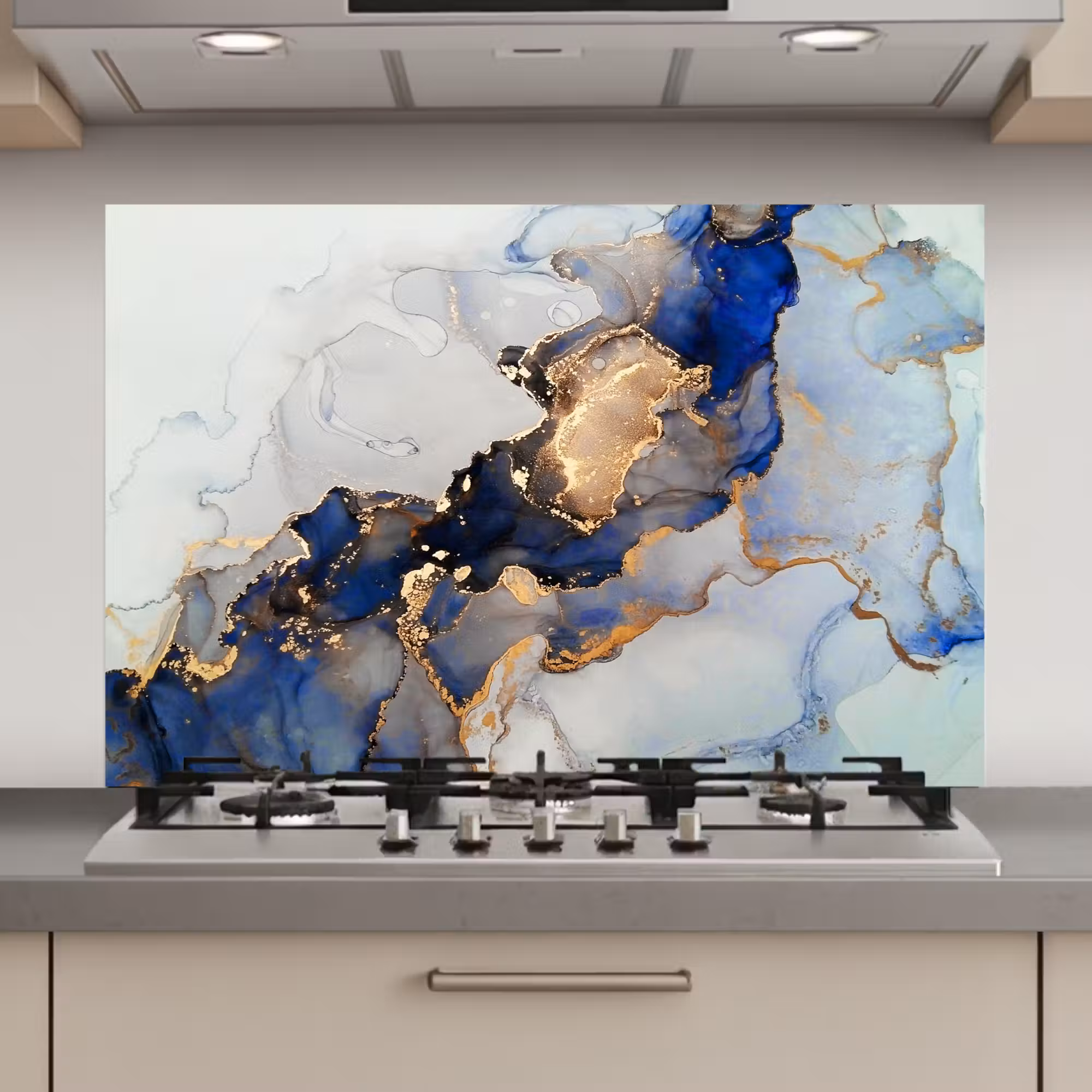 Spatscherm keuken - Marmer - Blauw - Goud