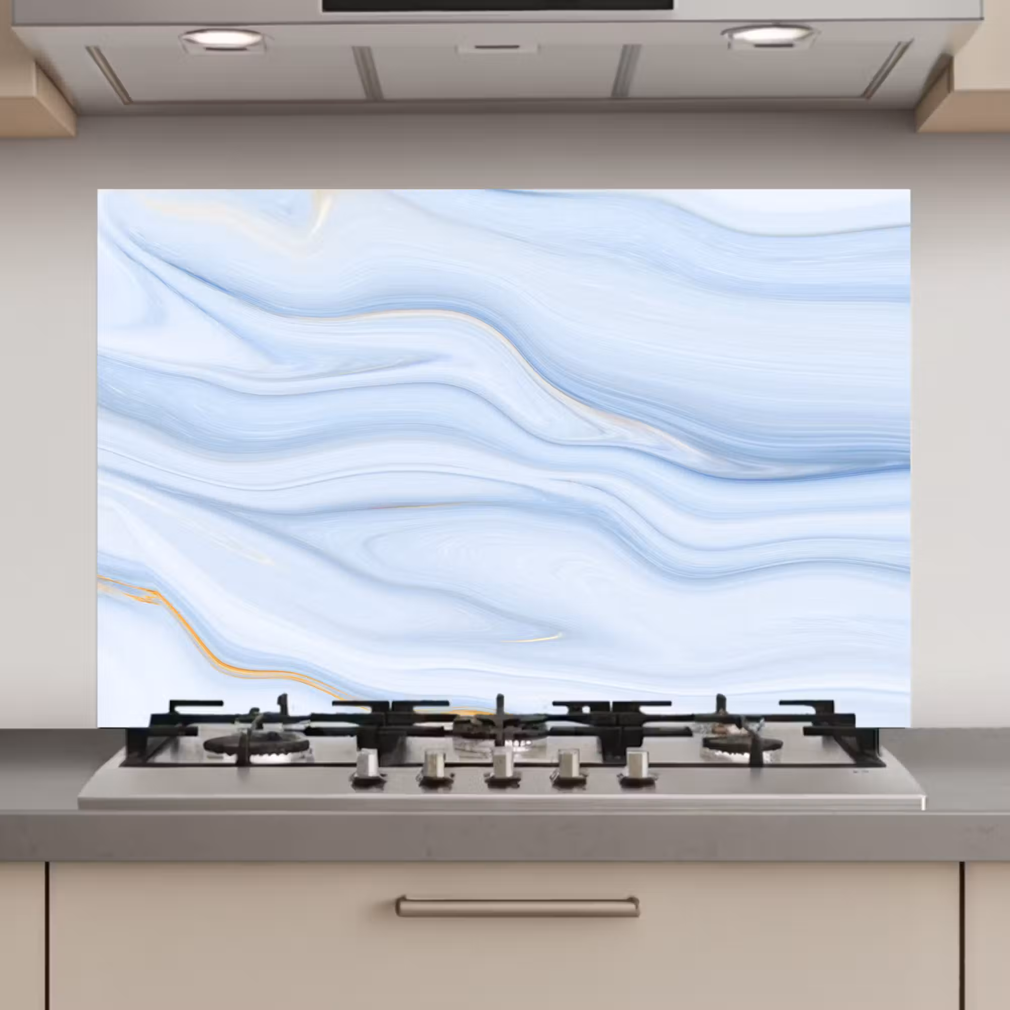 Spatscherm keuken - Marmer - Golf - Blauw - Patronen - Marmerlook - Pastel