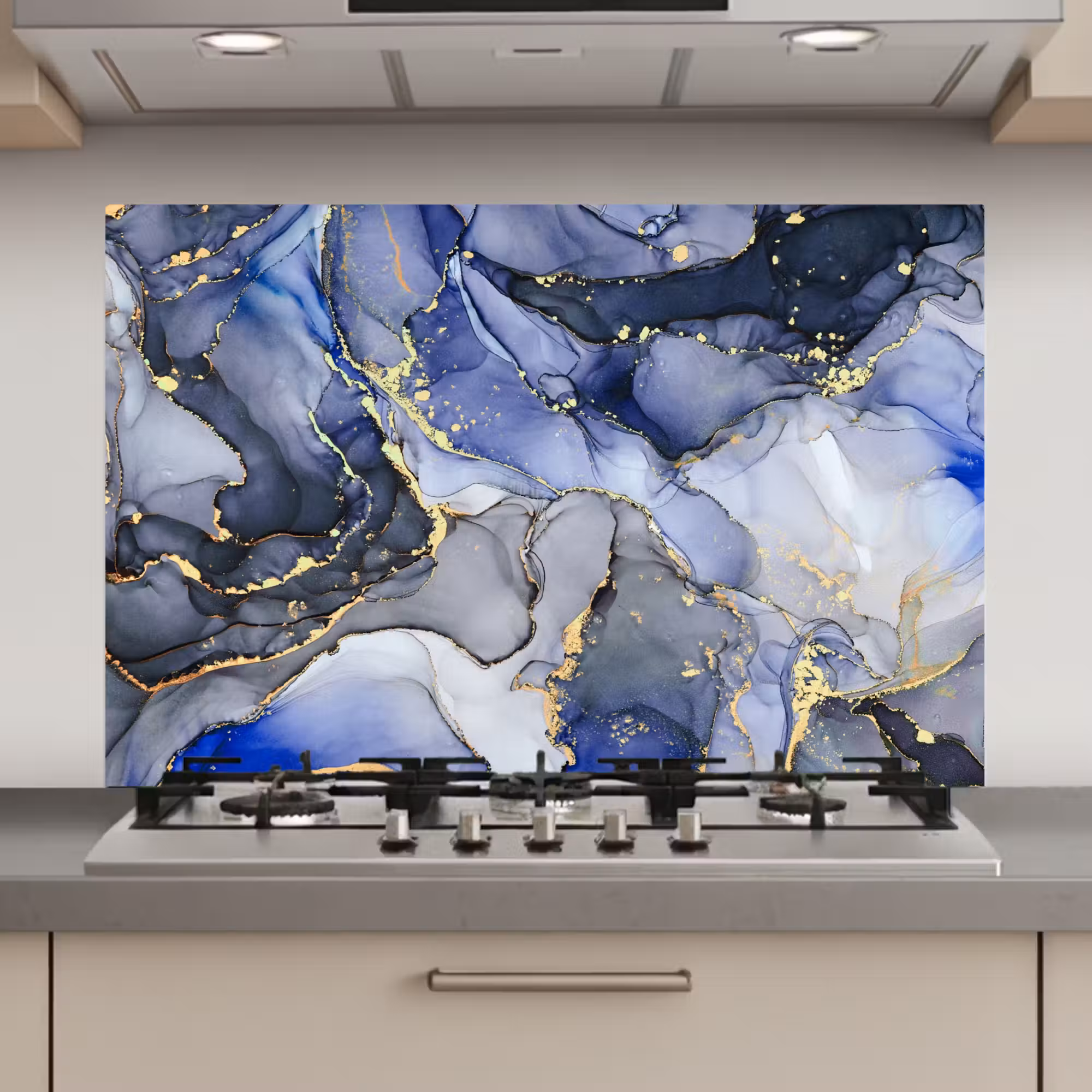 Spatscherm keuken - Marmer - Goud - Abstract - Blauw
