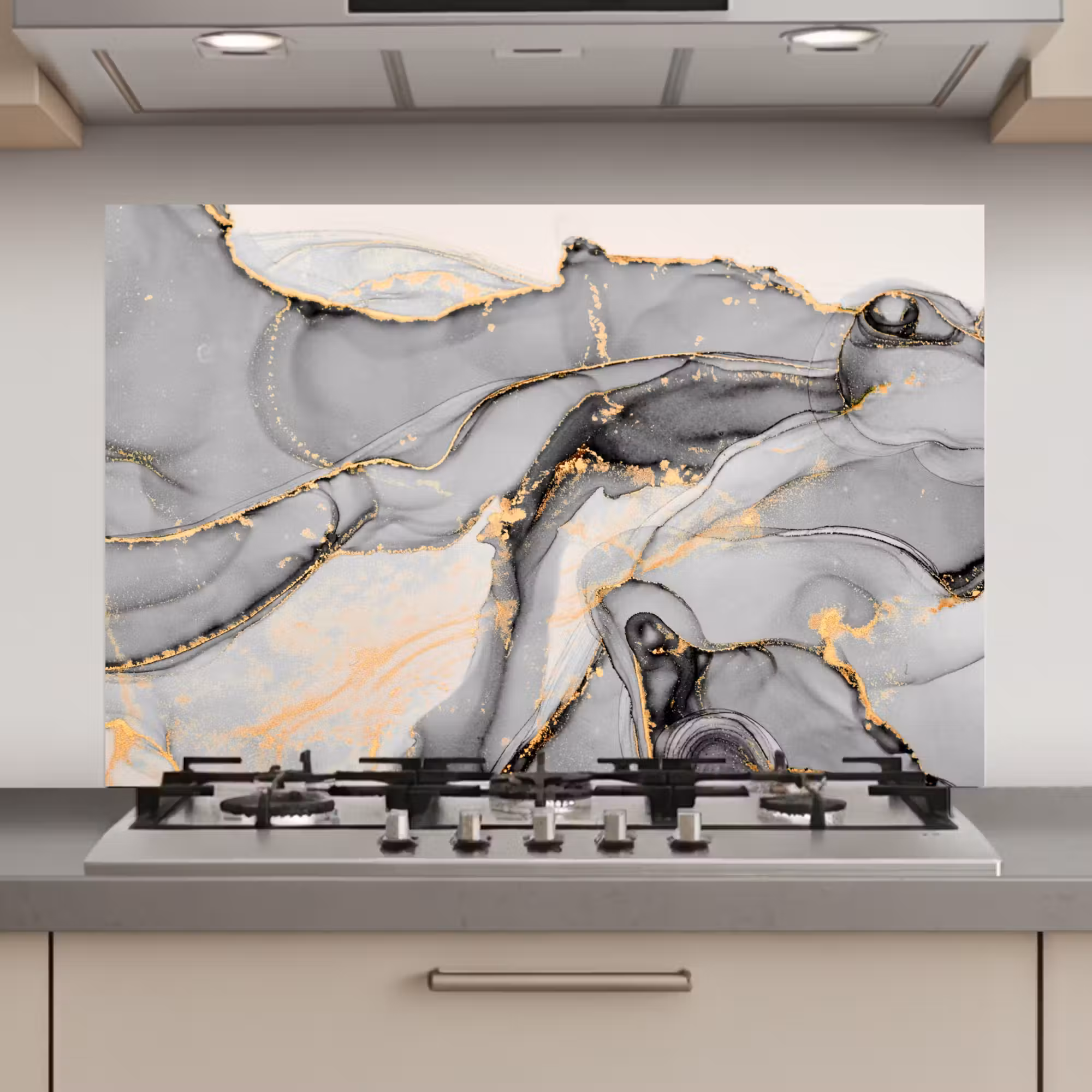 Spatscherm keuken - Marmer - Goud - Grijs