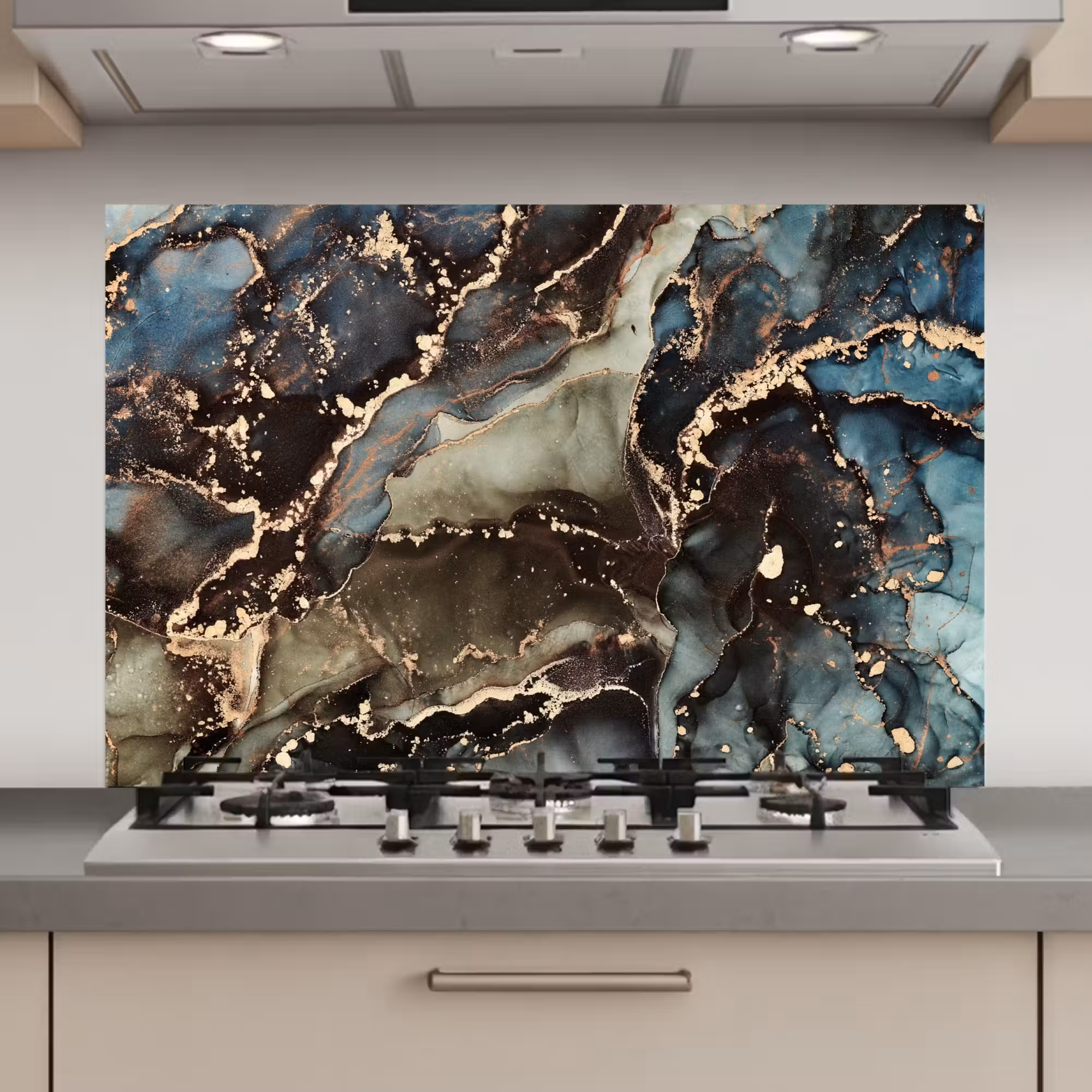 Spatscherm keuken - Marmer - Goud - Groen