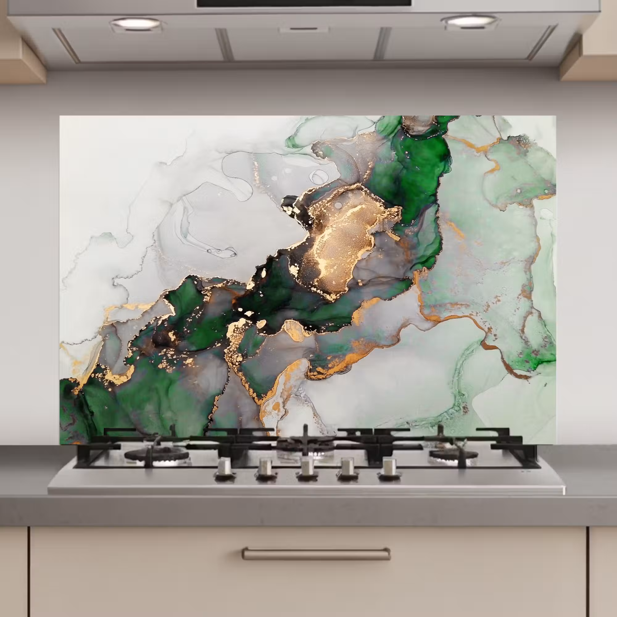 Spatscherm keuken - Marmer - Goud - Groen - Luxe