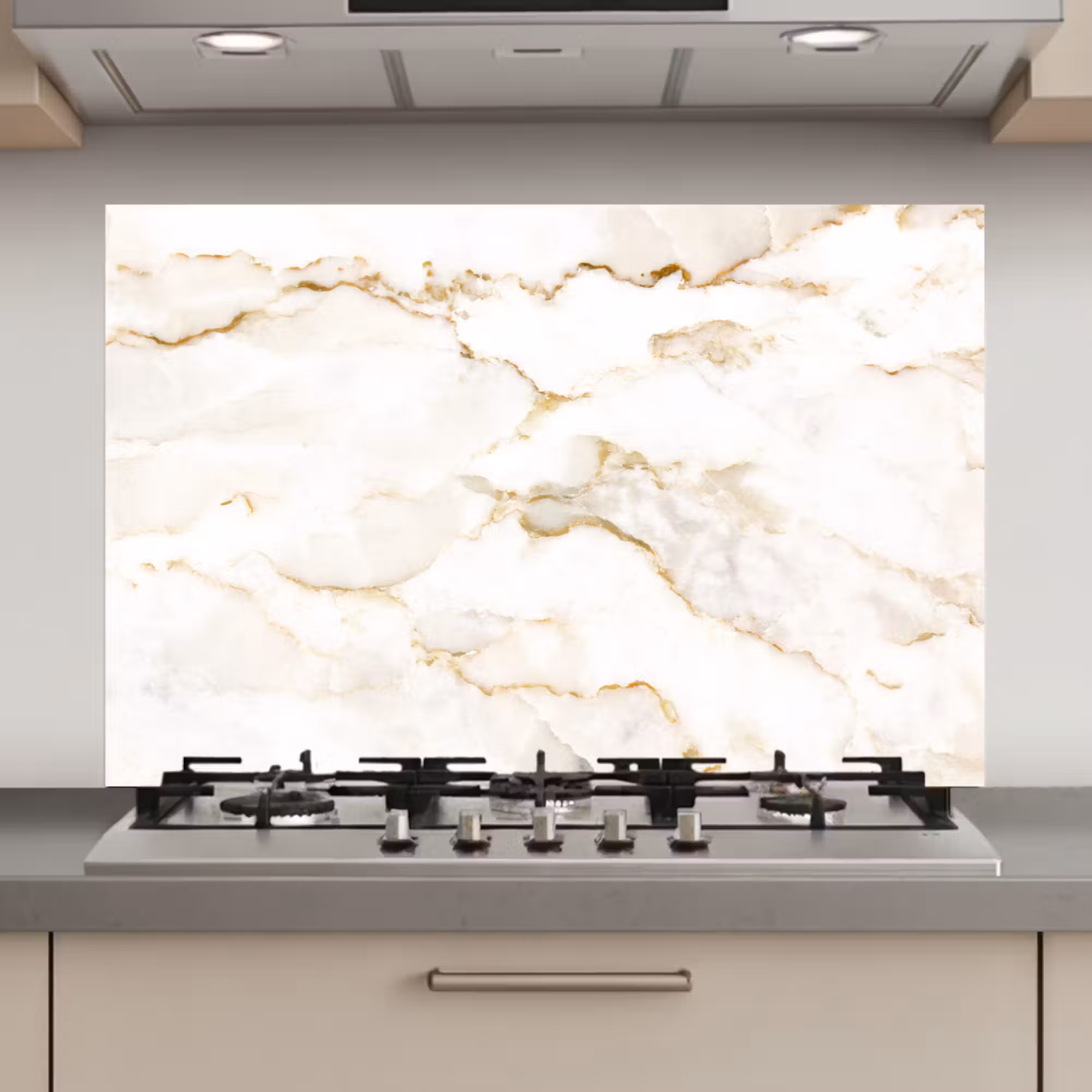 Spatscherm keuken - Marmer - Kalk - Goud - Luxe - Marmerlook - Wit