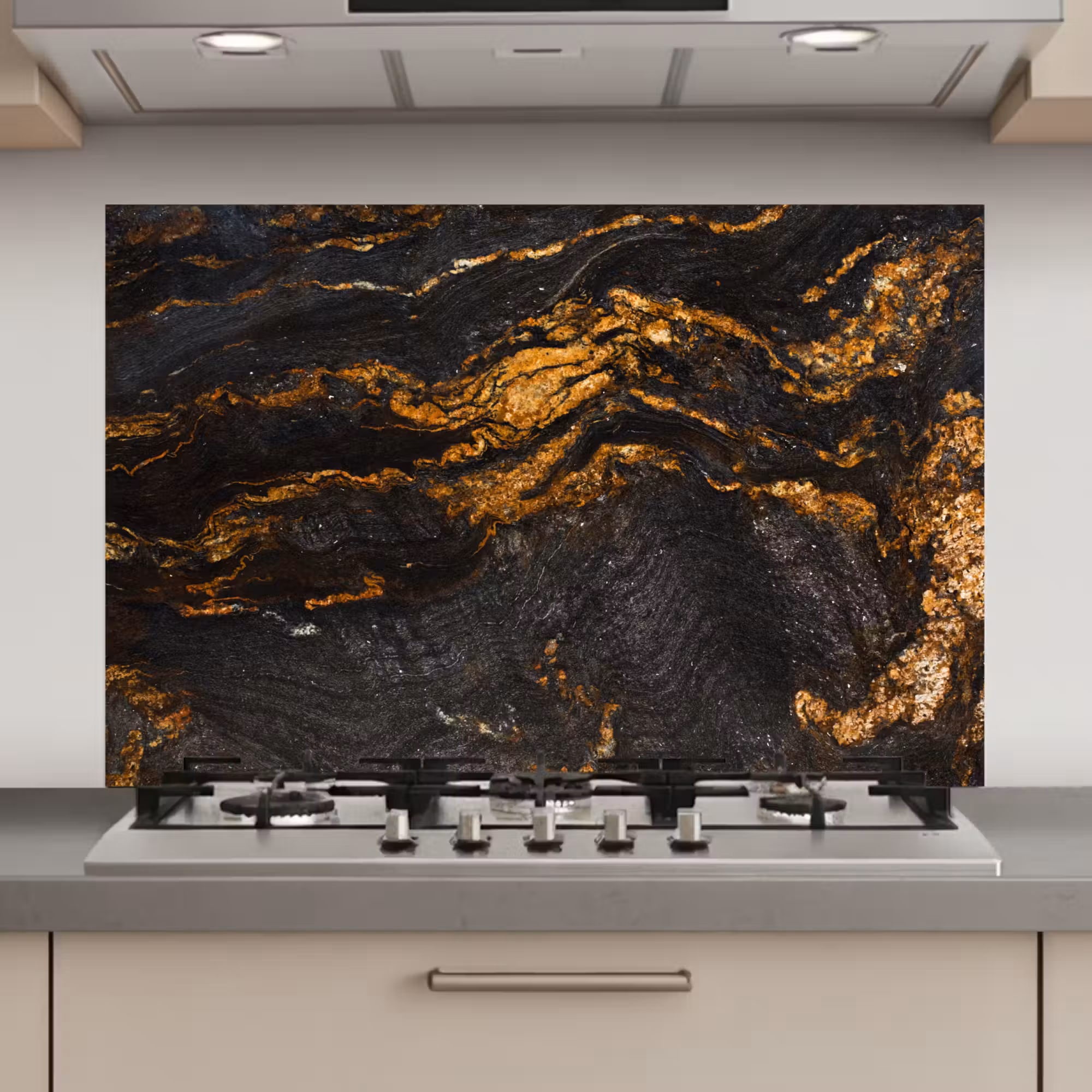 Spatscherm keuken - Marmer - Kalk - Zwart - Goud - Marmerlook - Luxe