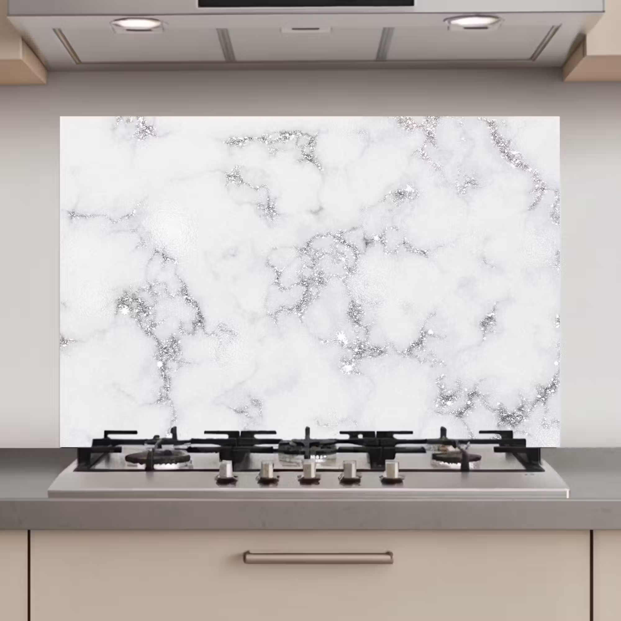 Spatscherm keuken - Marmer - Wit - Zilver - Glitter - Marmerlook - Chique