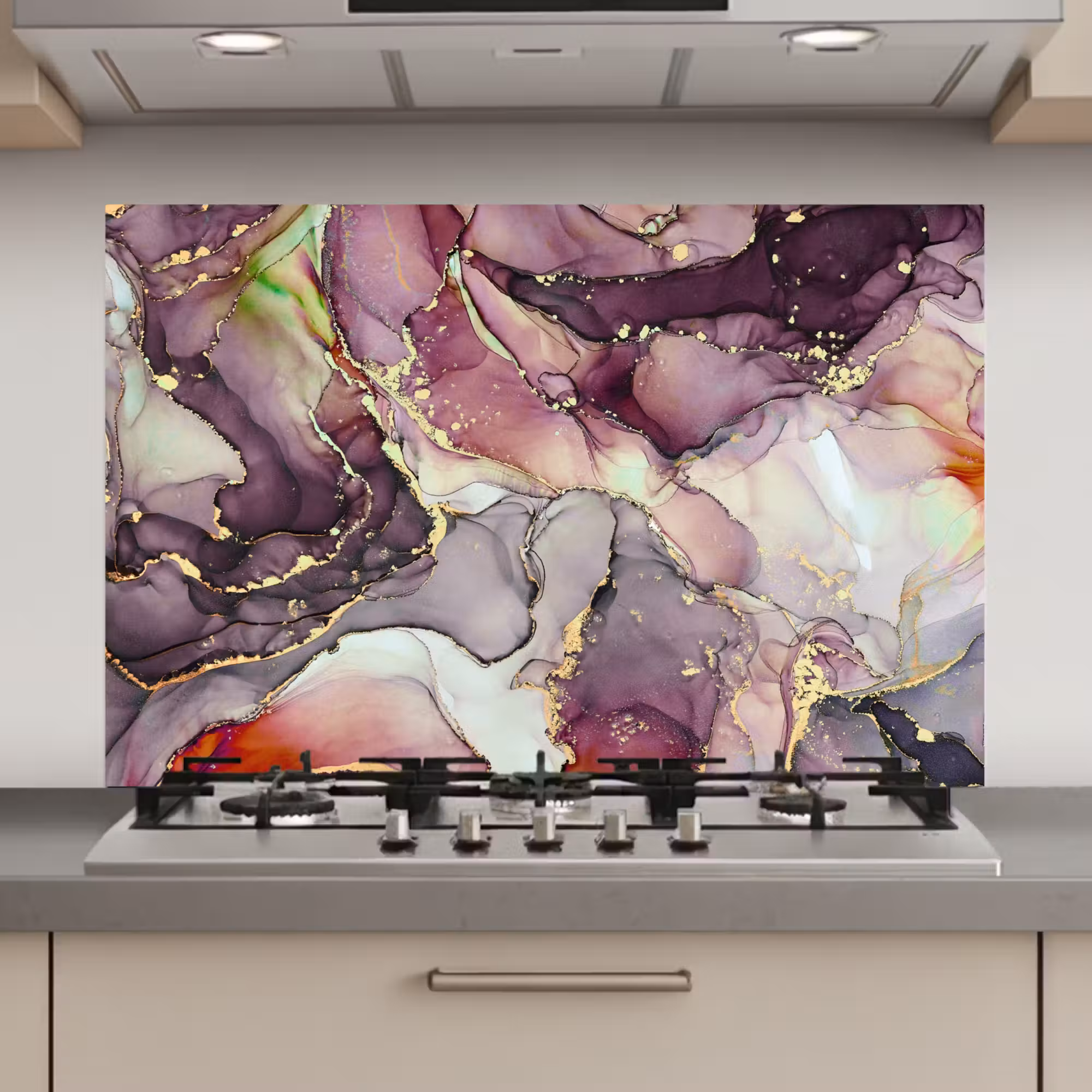 Spatscherm keuken - Marmer - Rood - Paars - Goud