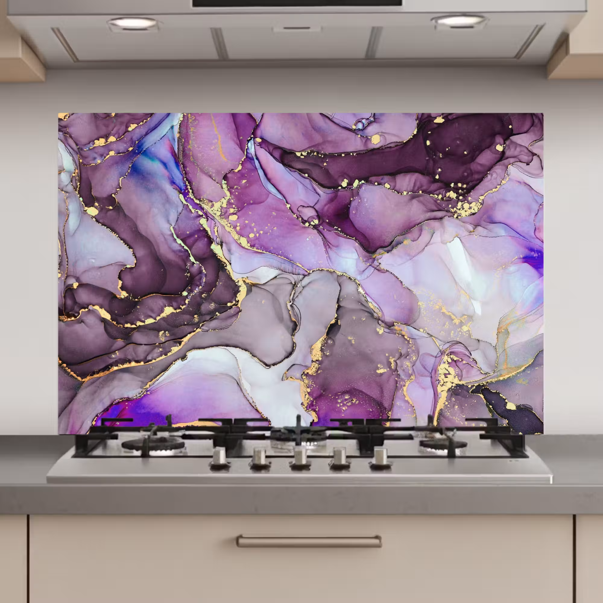 Spatscherm keuken - Marmer - Roze - Paars - Gold