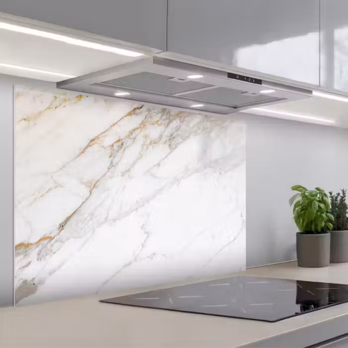 Spatscherm keuken - Marmer - Steen - Wit - Goud - Marmerlook - Steen - Luxe