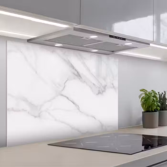 Spatscherm keuken - Marmer - Structuur - Wit - Grijs - Steen - Marmerlook