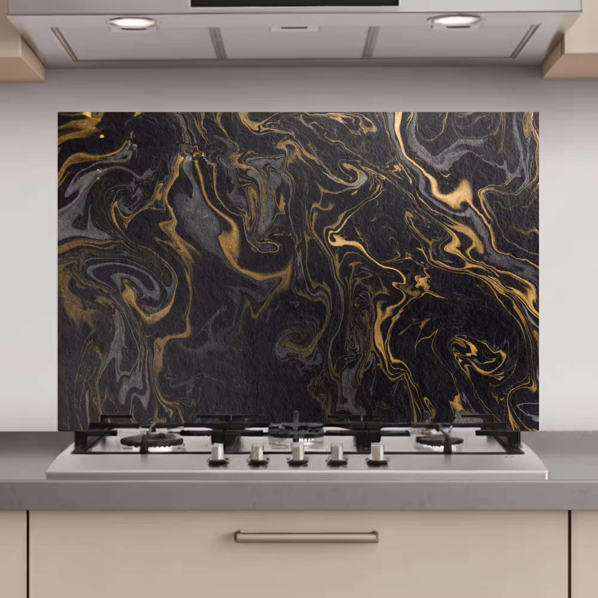 Spatscherm keuken - Marmer - Textuur - Grijs - Goud - Marmerlook - Luxe