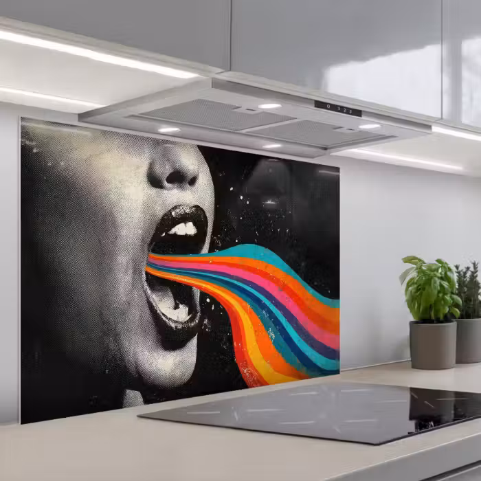 Spatscherm keuken - Mond - Golven - Regenboog