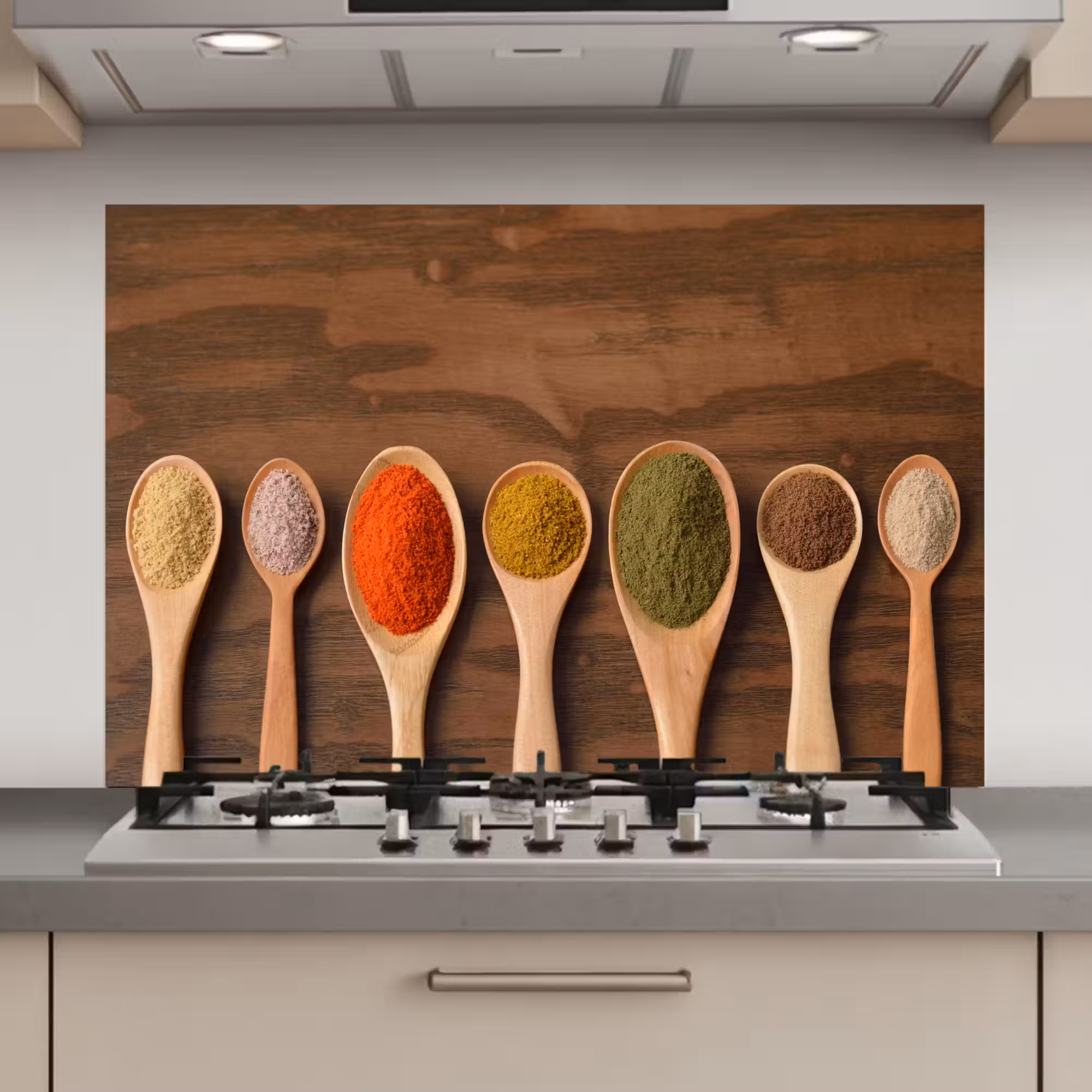 Spatscherm keuken - Pollepel - Kruiden - Eten - Specerijen - Tafel