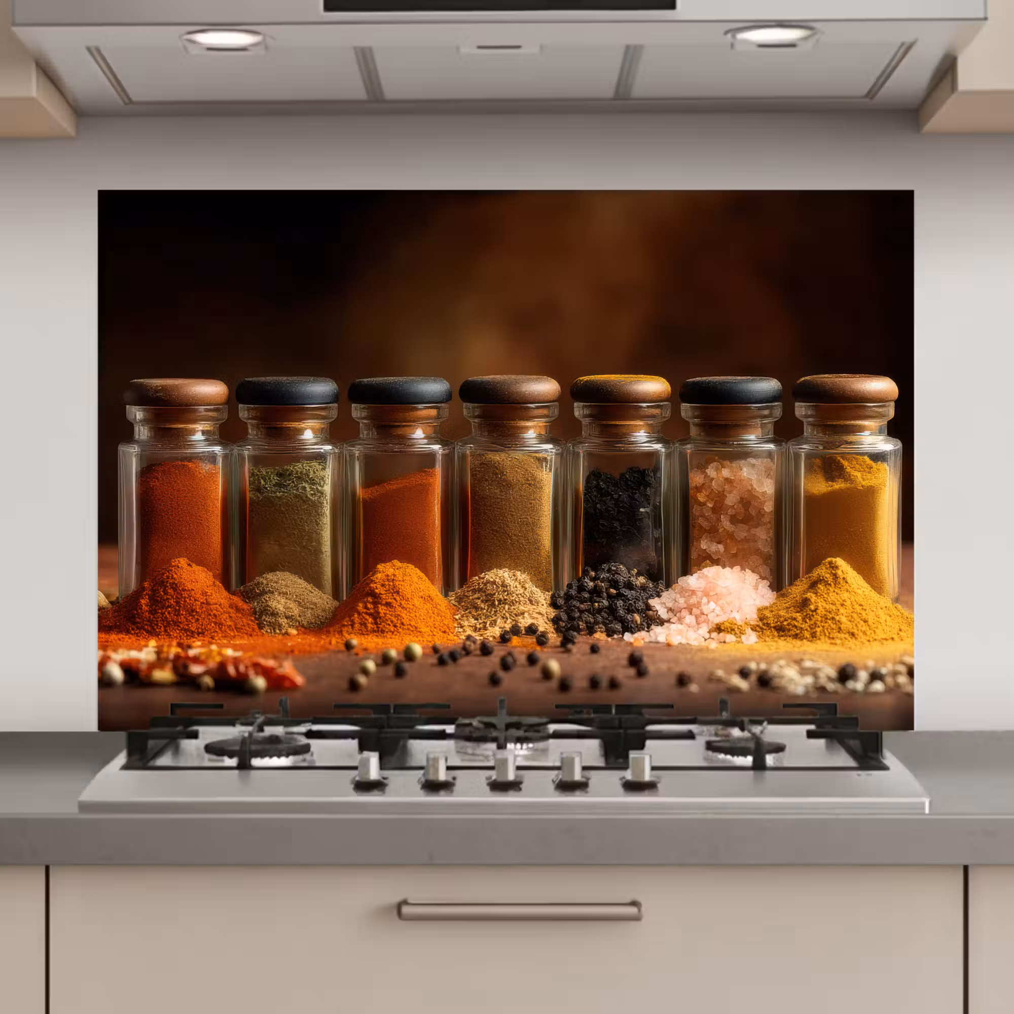Spatscherm keuken - Potjes - Kruiden - Specerijen - Korrels