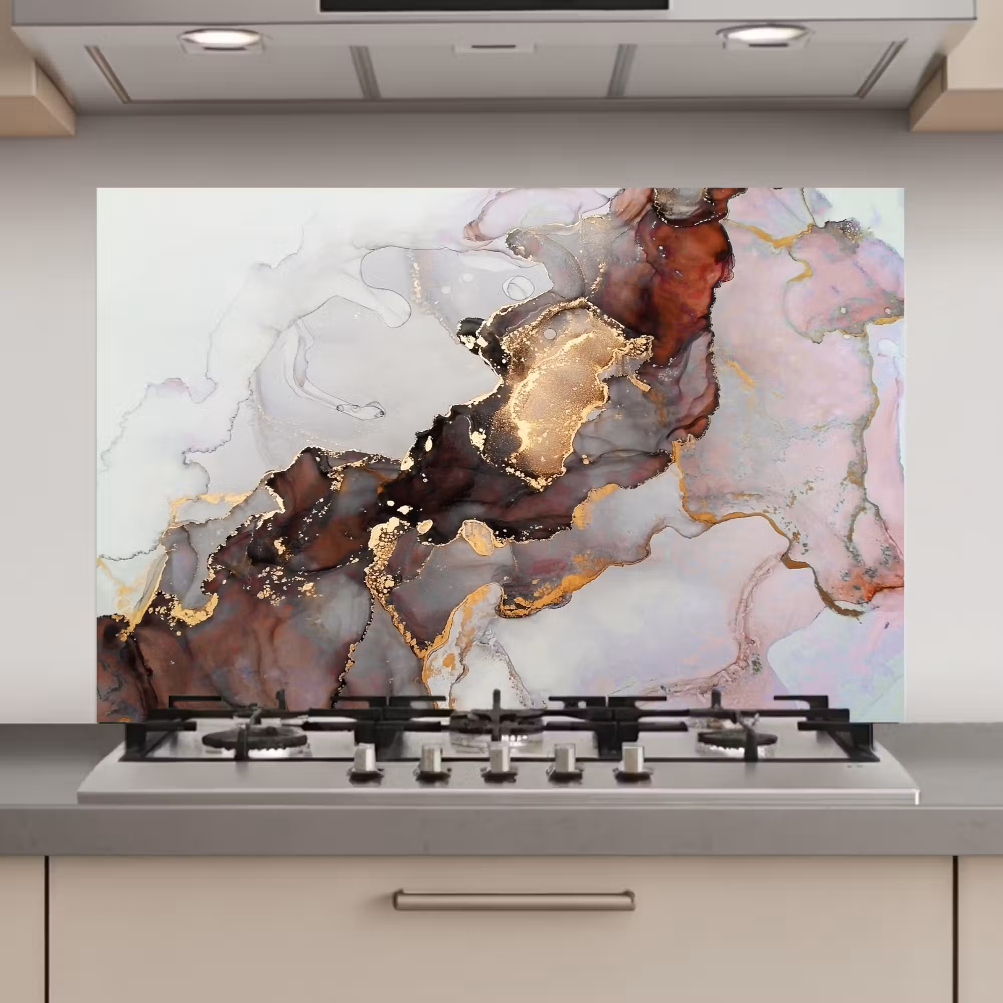 Spatscherm keuken - Rood - Marmer - Goud