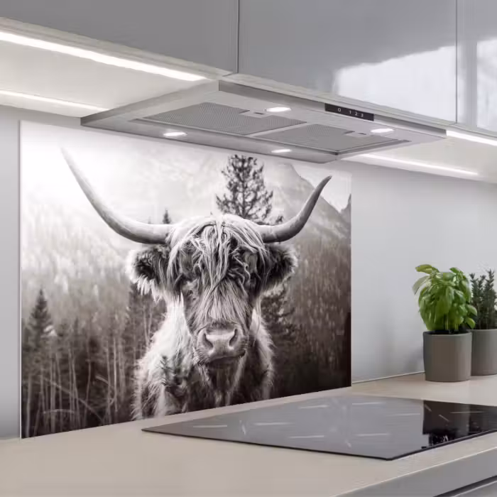 Spatscherm keuken - Schotse hooglander - Koe - Dieren - Zwart - Wit