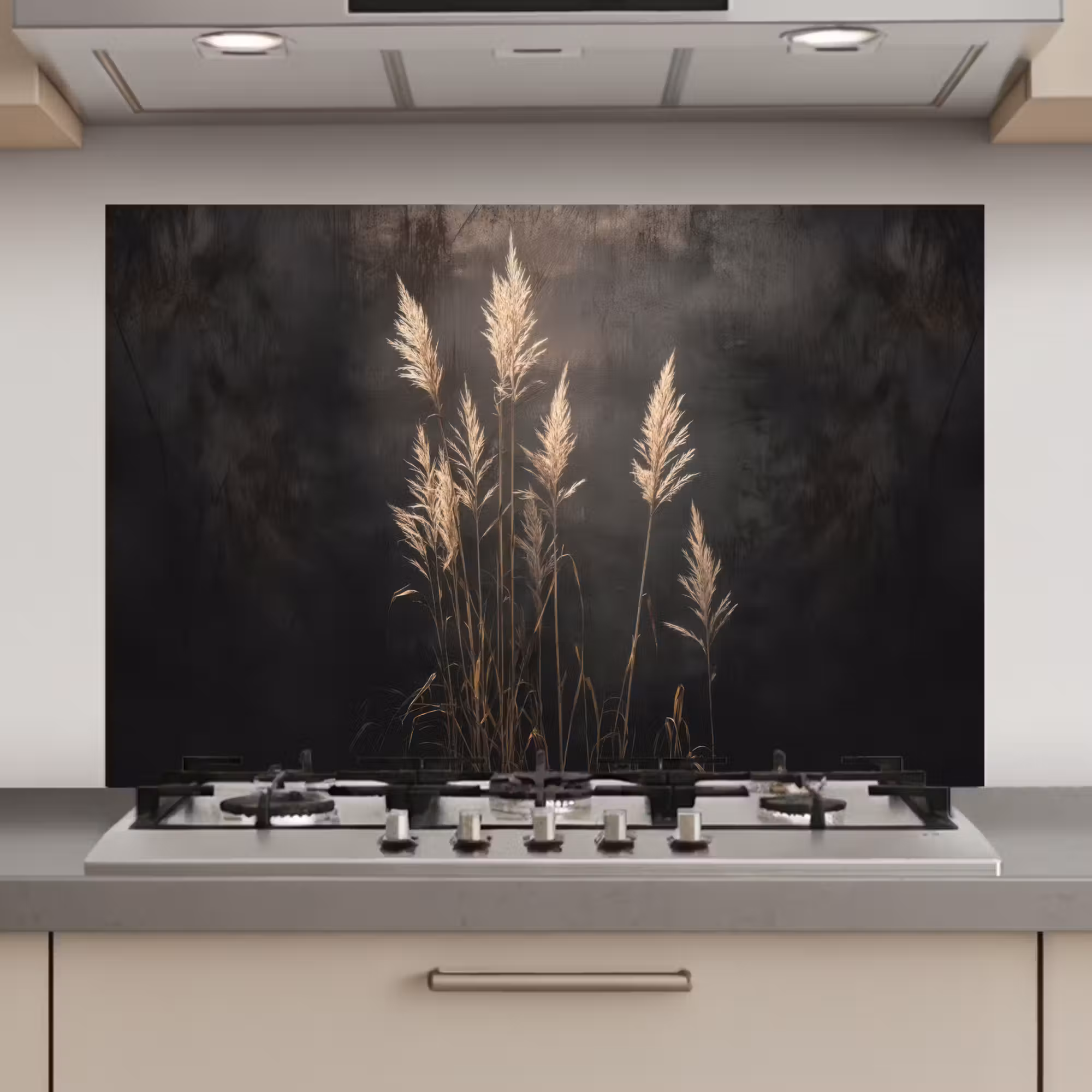 Spatscherm keuken - Siergras - Pluimen - Verlichting - Zwart