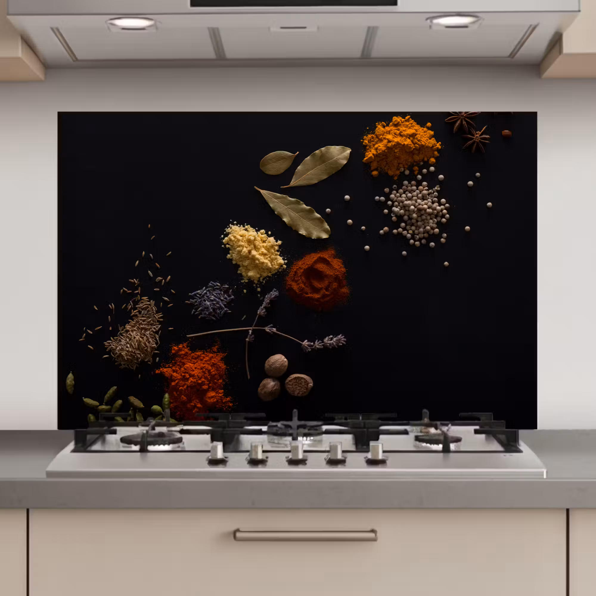 Spatscherm keuken - Specerijen - Kruiden - Noten - Lavendel - Zwart