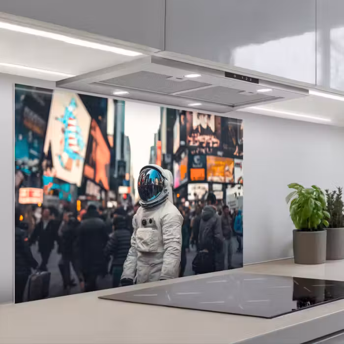 Spatscherm keuken - Stad - Mensen - Astronaut - Wit