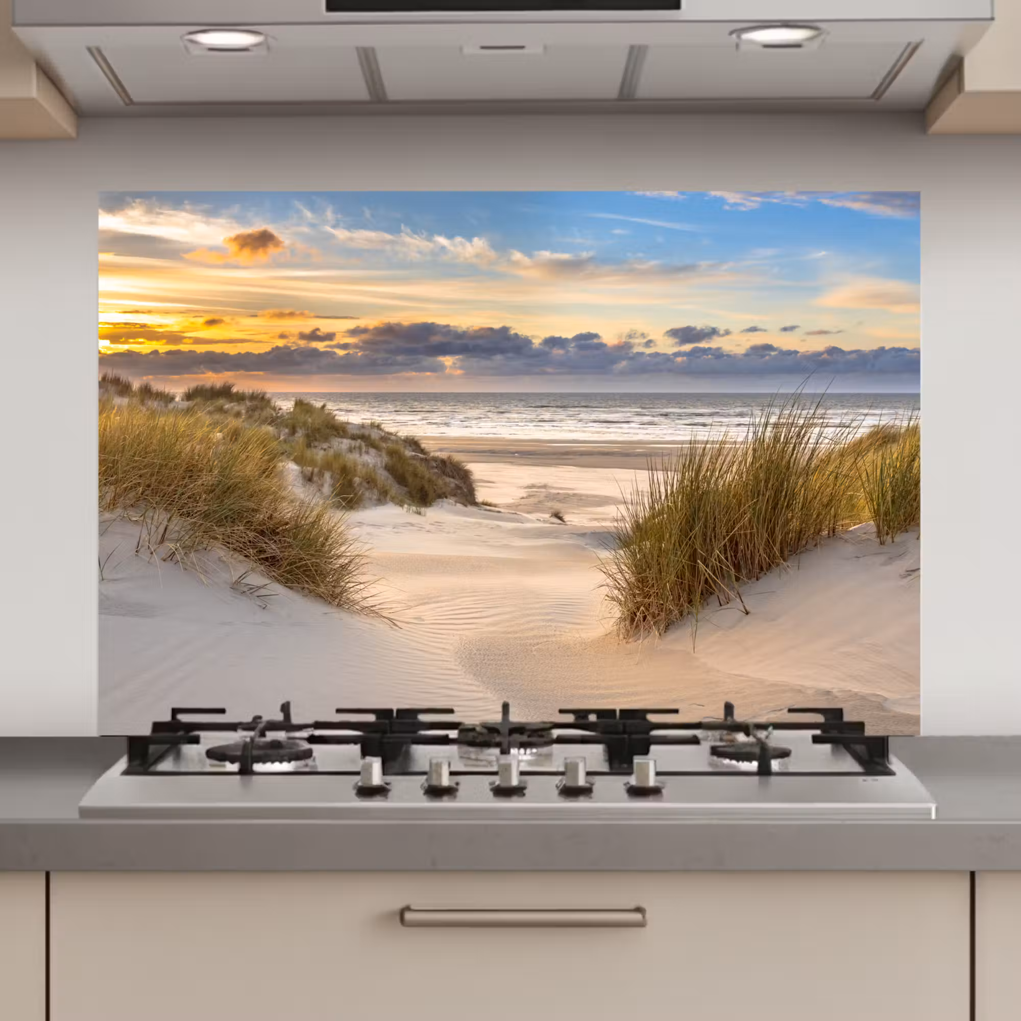 Spatscherm keuken - Strand - Duin - Gras - Zonsondergang - Zee