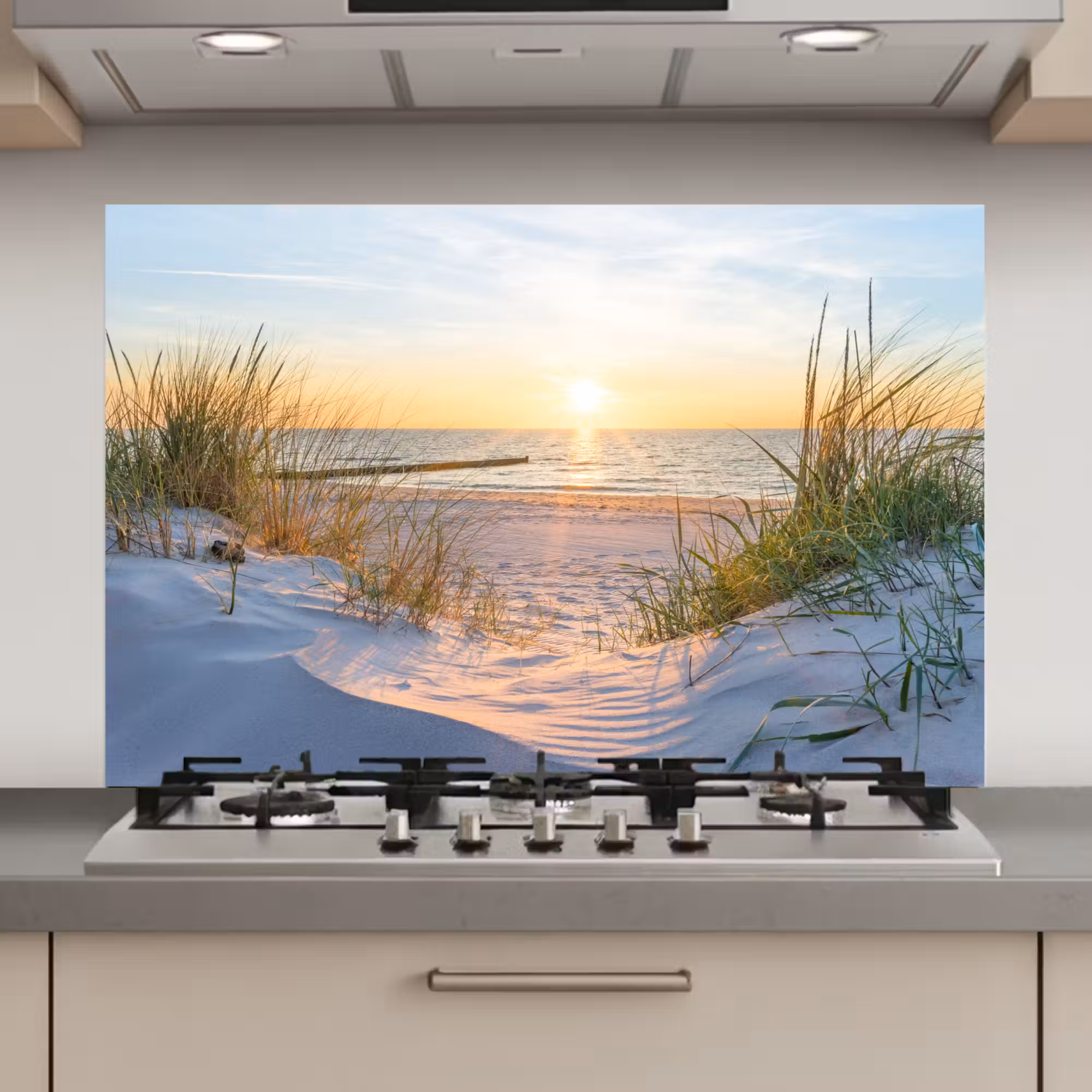 Spatscherm keuken - Strand - Zon - Duin - Gras - Zand - Horizon