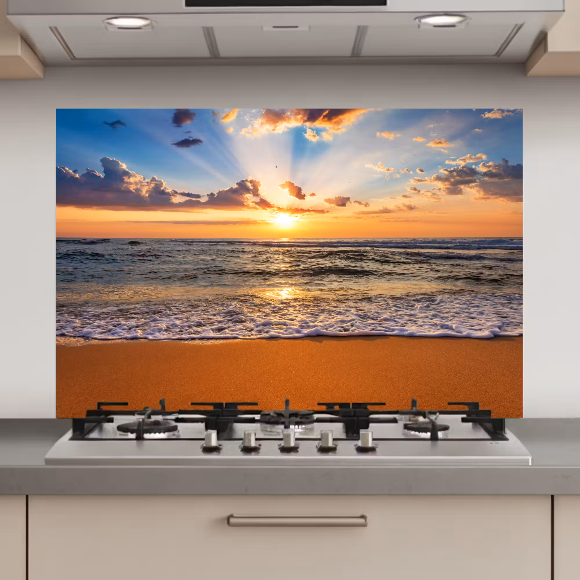 Spatscherm keuken - Strand - Zonsondergang - Zee - Wolken - Horizon