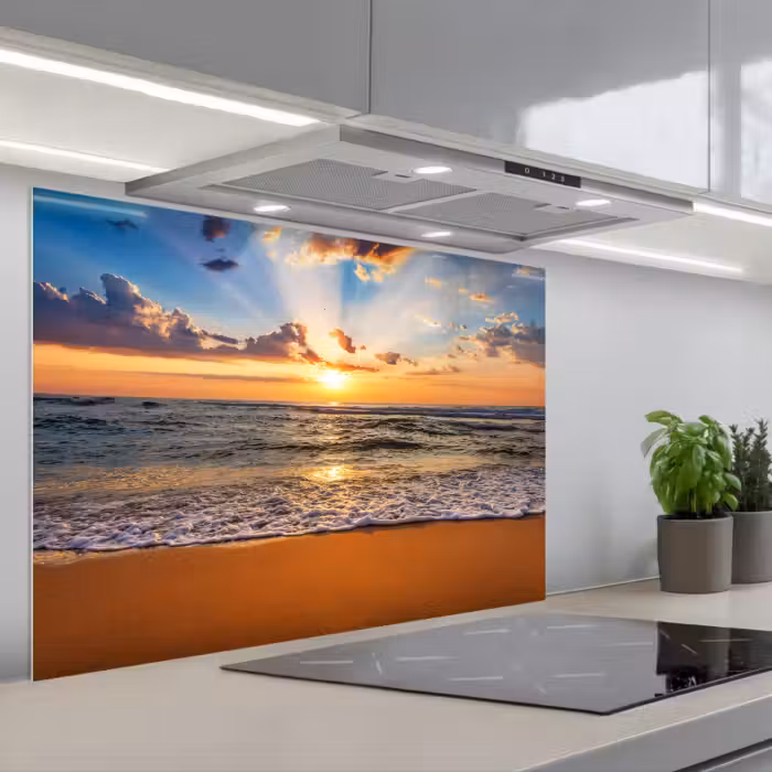 Spatscherm keuken - Strand - Zonsondergang - Zee - Wolken - Horizon