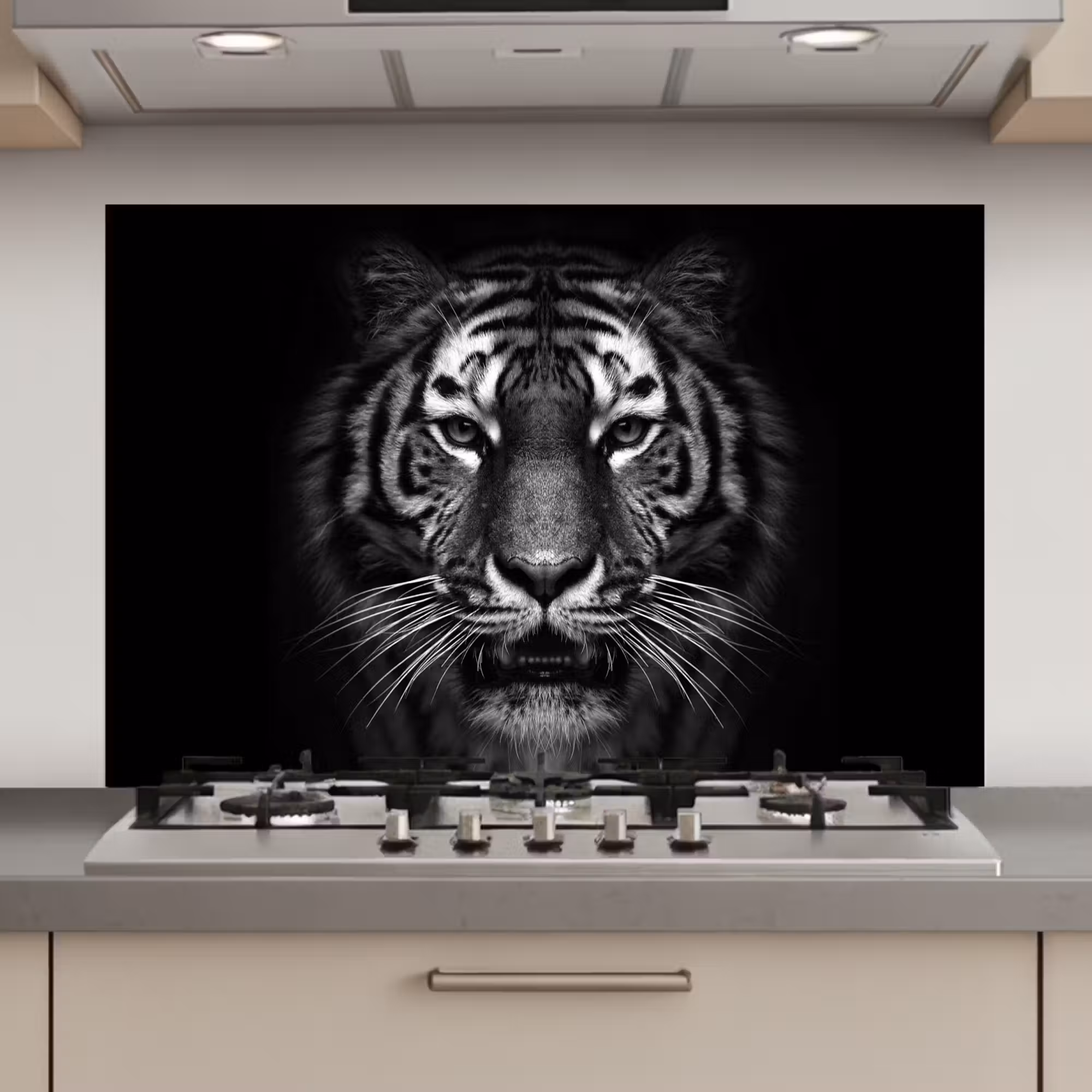 Spatscherm keuken - Tijger - Dieren - Zwart - Wit - Portret - Wild