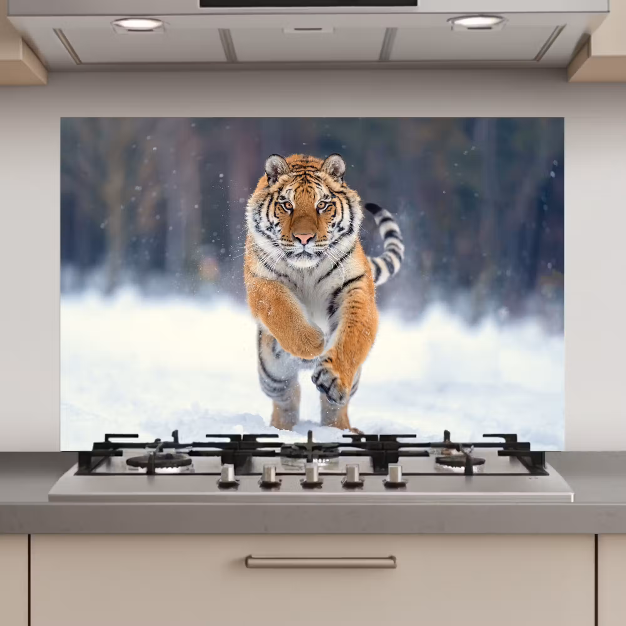 Spatscherm keuken - Tijger - Landschap - Sneeuw - Winter - Dieren