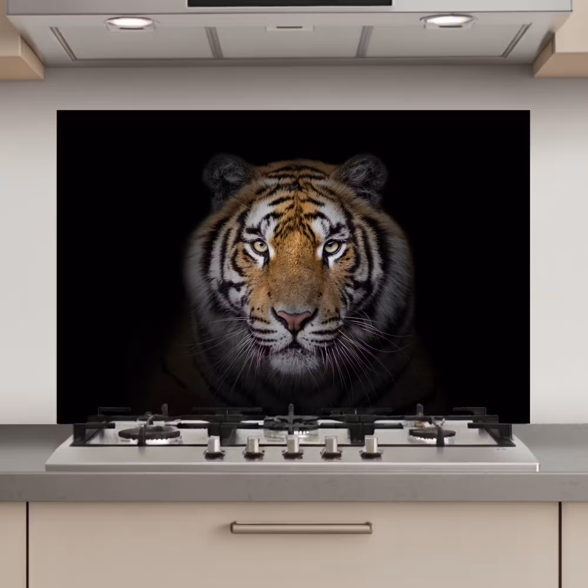 Spatscherm keuken - Tijger - Wilde dieren - Portret - Zwart - Dieren