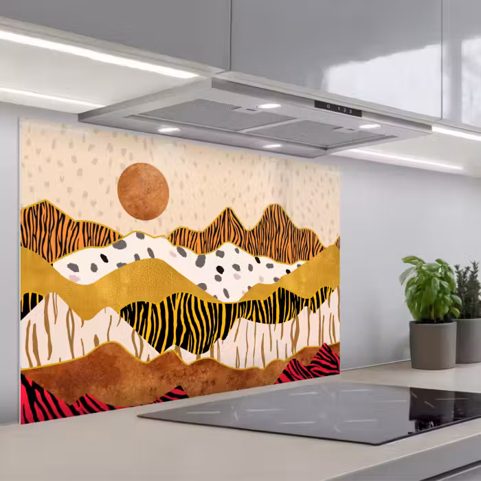 Spatscherm keuken - Tijgerprint - Pastel - Goud - Print - Tijger - Abstract