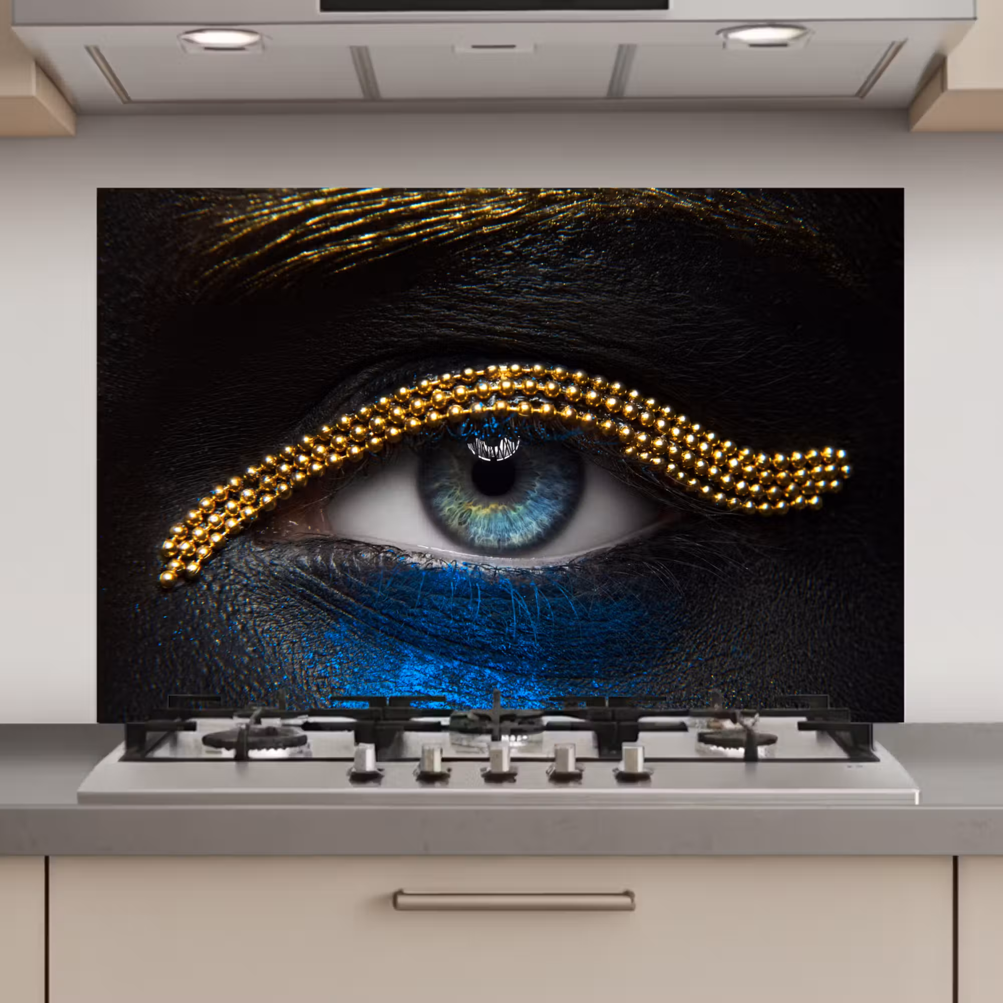 Spatscherm keuken - Vrouw - Ogen - Make up - Luxe - Goud