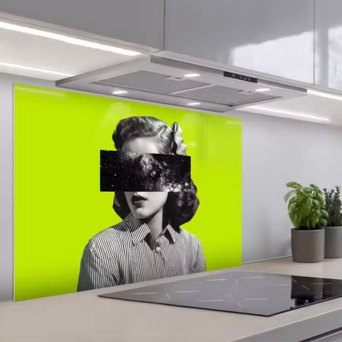 Spatscherm keuken - Vrouw - Sterrenhemel - Groen