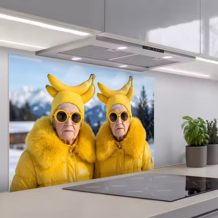 Spatscherm keuken - Vrouwen - Bananen - Geel