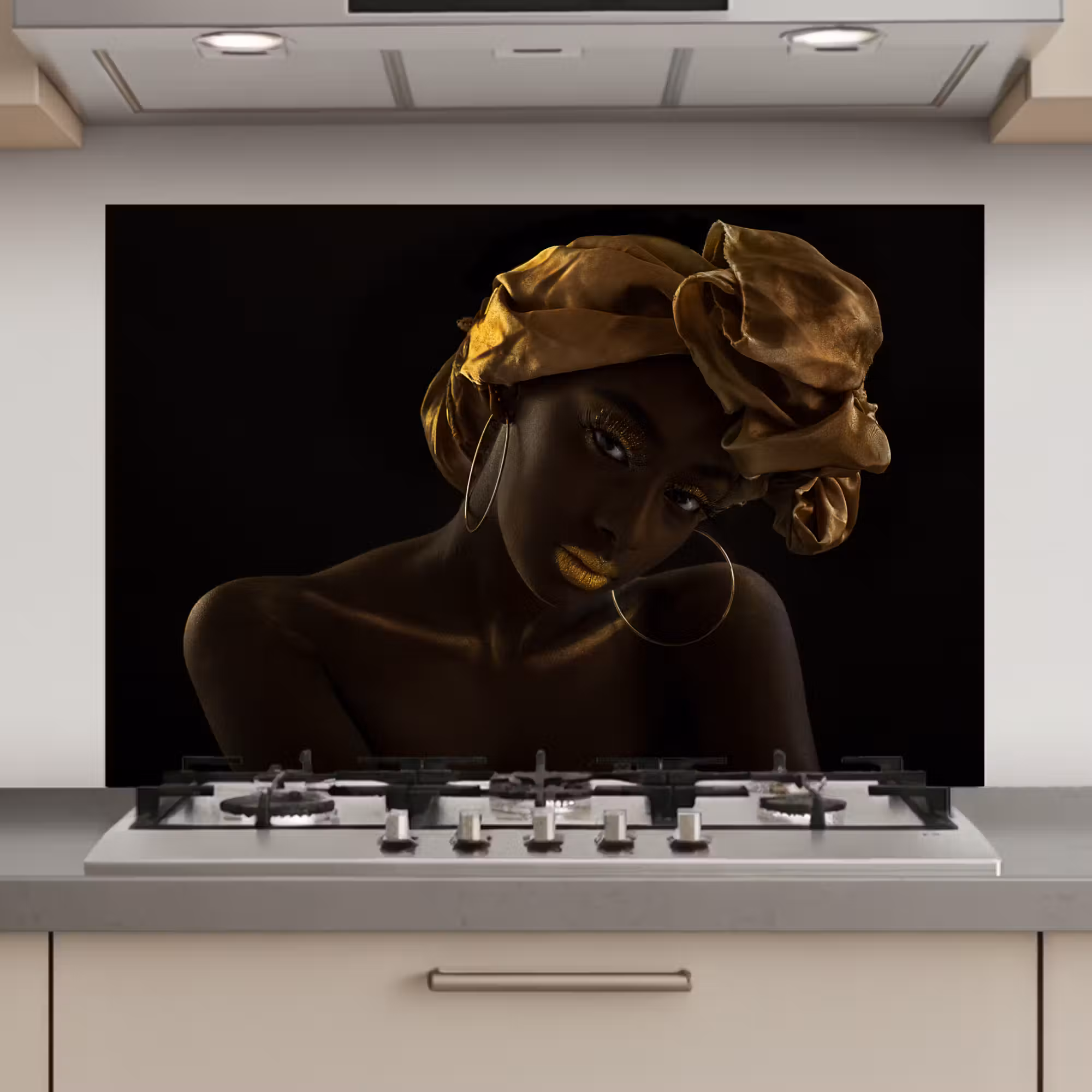 Spatscherm keuken - Vrouwen - Hoofddoek - Goud - Luxe
