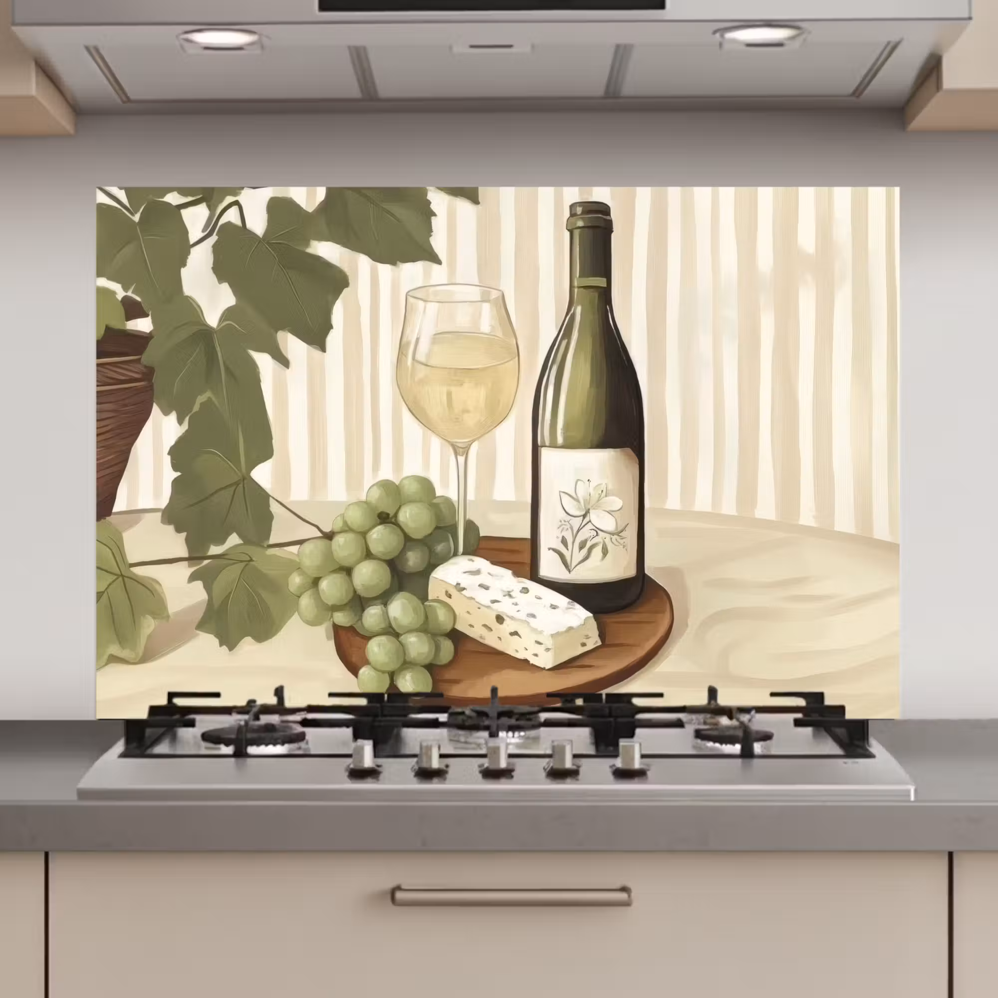 Spatscherm keuken - Wijn - Druiven - Kaas - Bladeren
